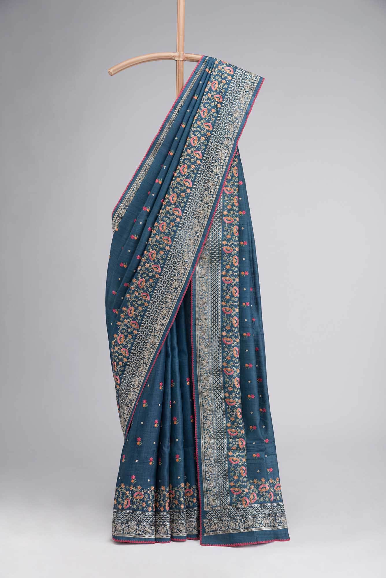 Blue Bhagalpuri Tussar Silk Saree