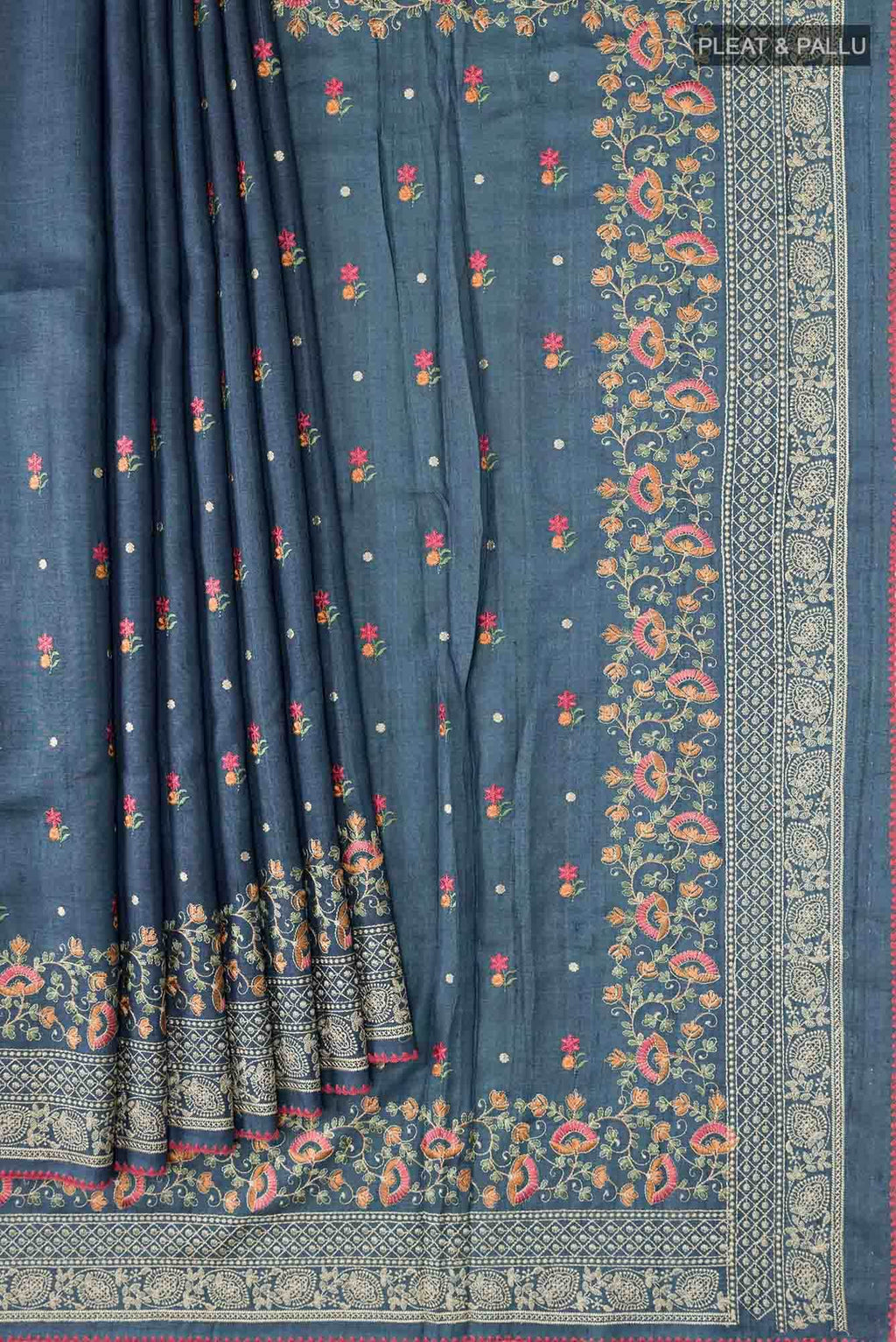 Blue Bhagalpuri Tussar Silk Saree