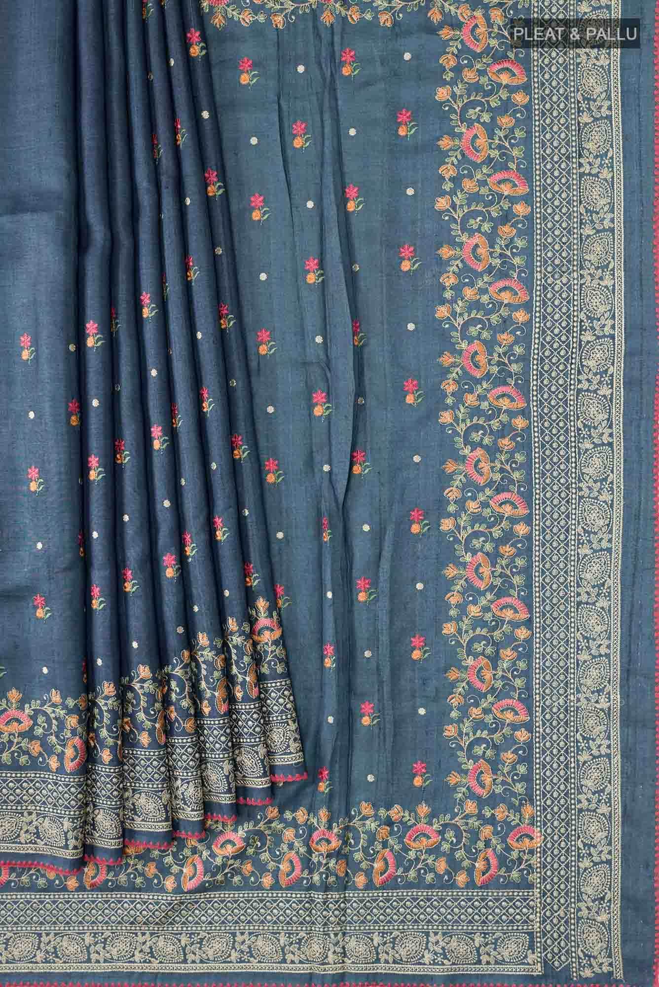 Blue Bhagalpuri Tussar Silk Saree