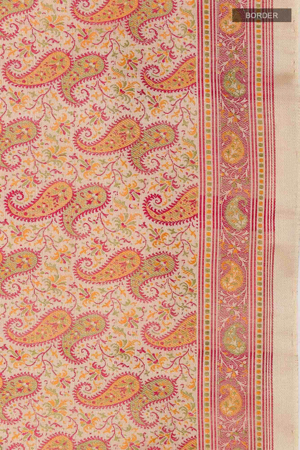 Beige Banarasi Tanchoi Silk Saree