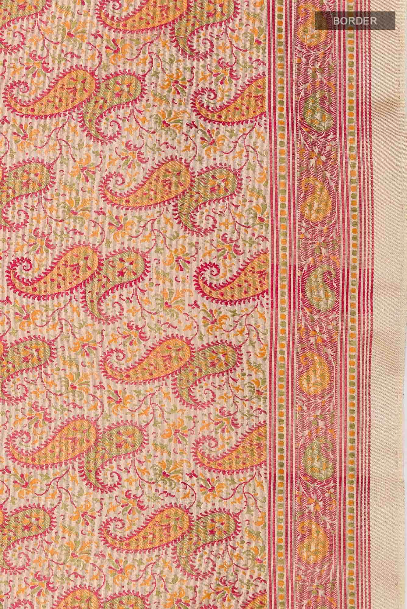 Beige Banarasi Tanchoi Silk Saree