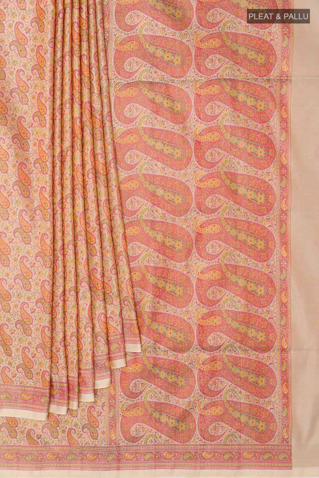 Beige Banarasi Tanchoi Silk Saree
