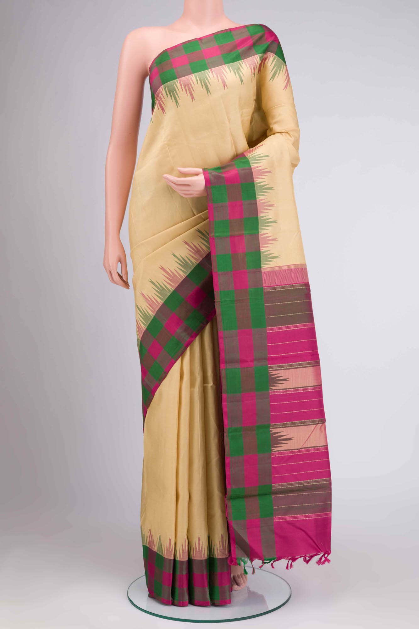 Beige Kanchipuram Silk Saree