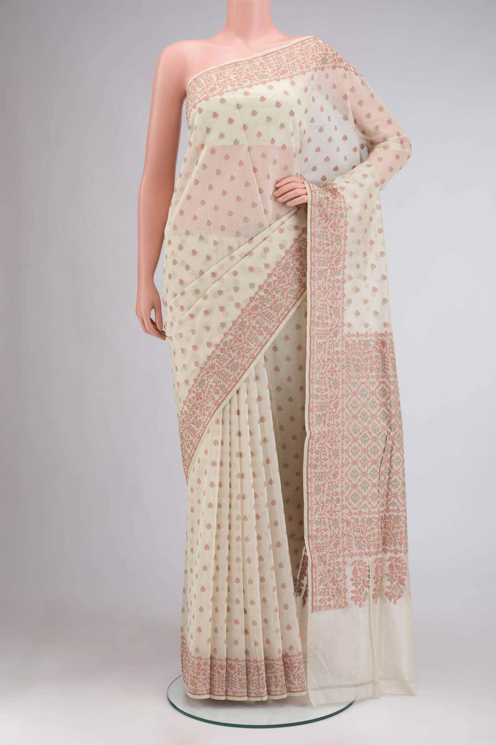 Cream Silk Cotton Saree
