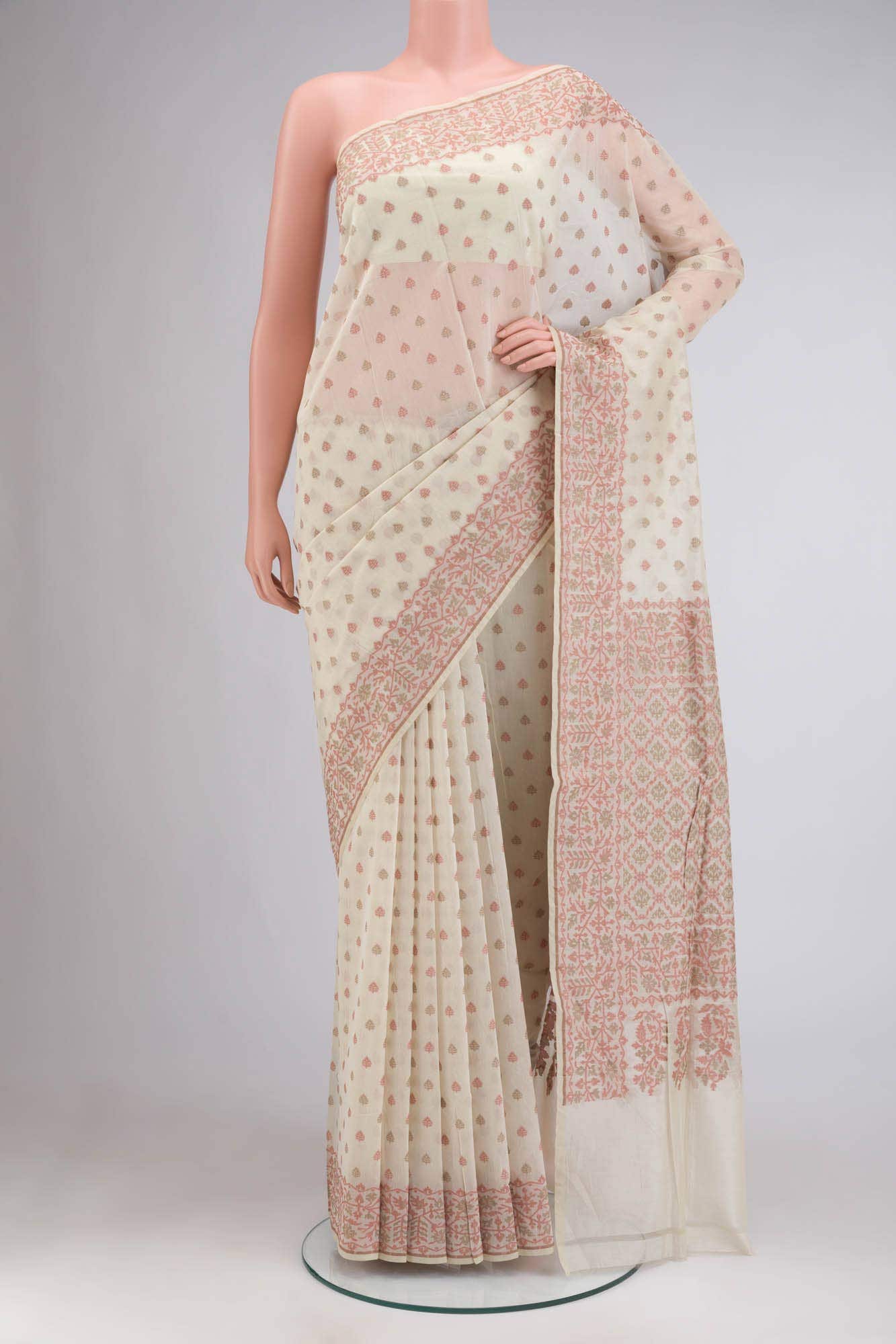 Cream Silk Cotton Saree
