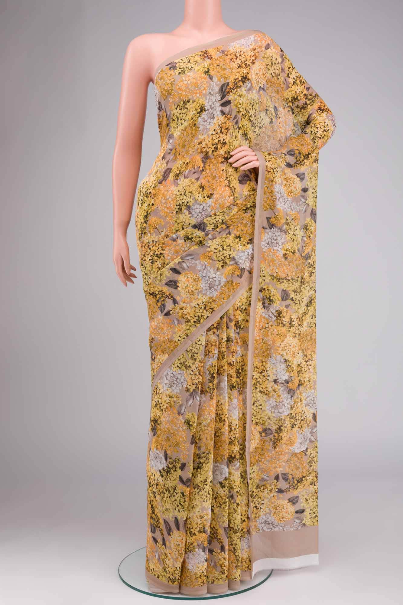 Beige Mysore Chiffon Saree