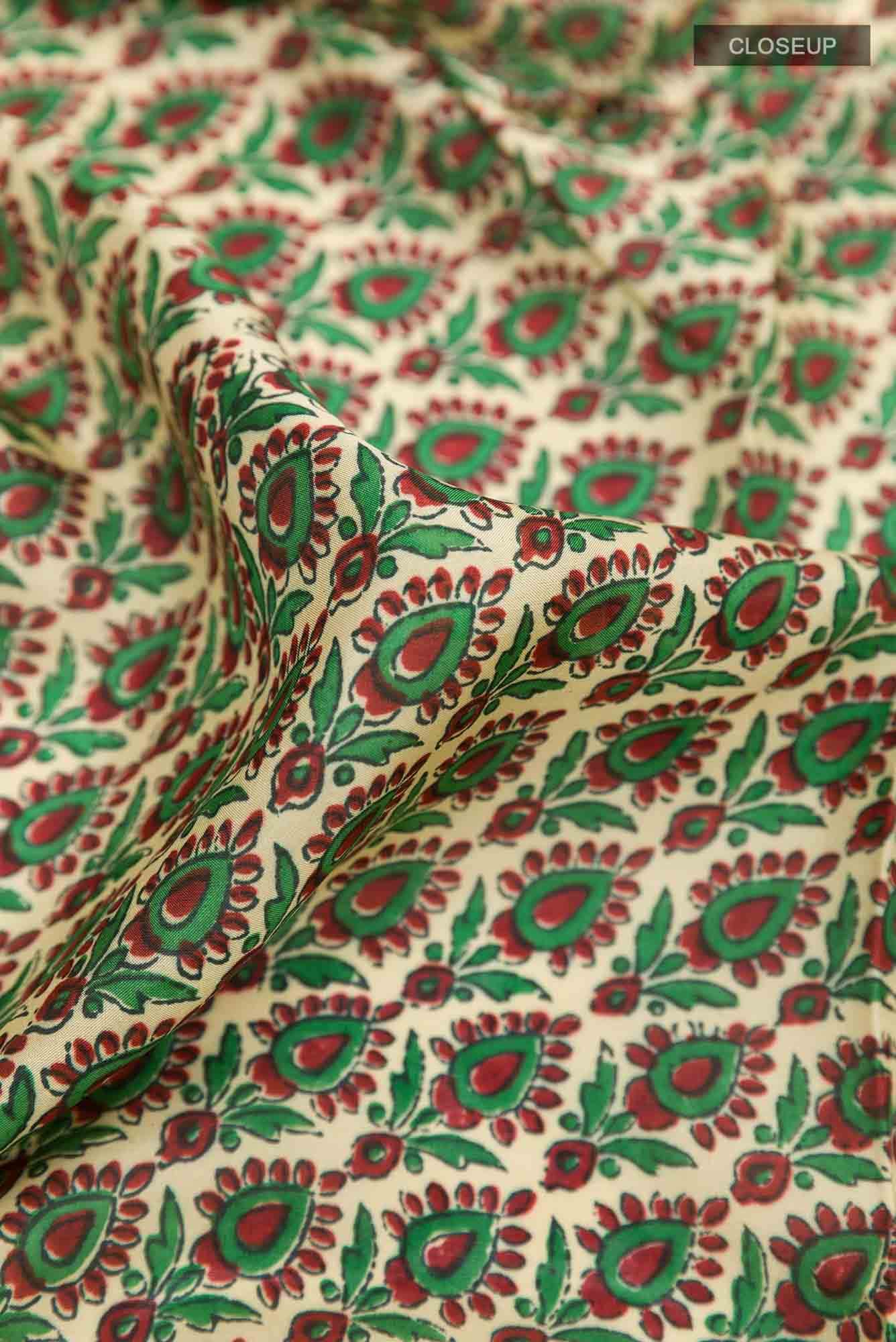 Beige Printed Silk Saree