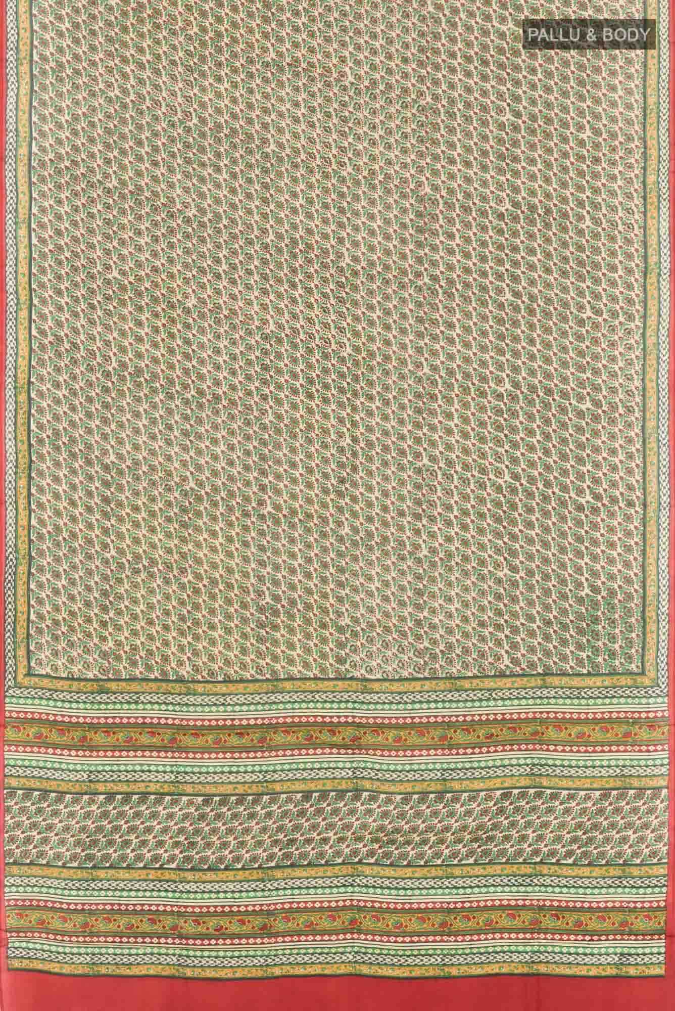 Beige Printed Silk Saree