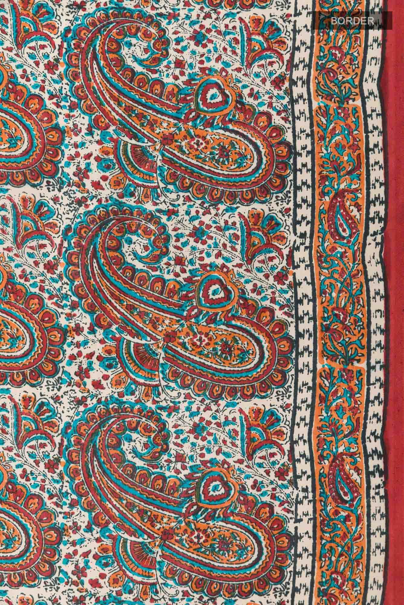 Cream Printed Silk Saree