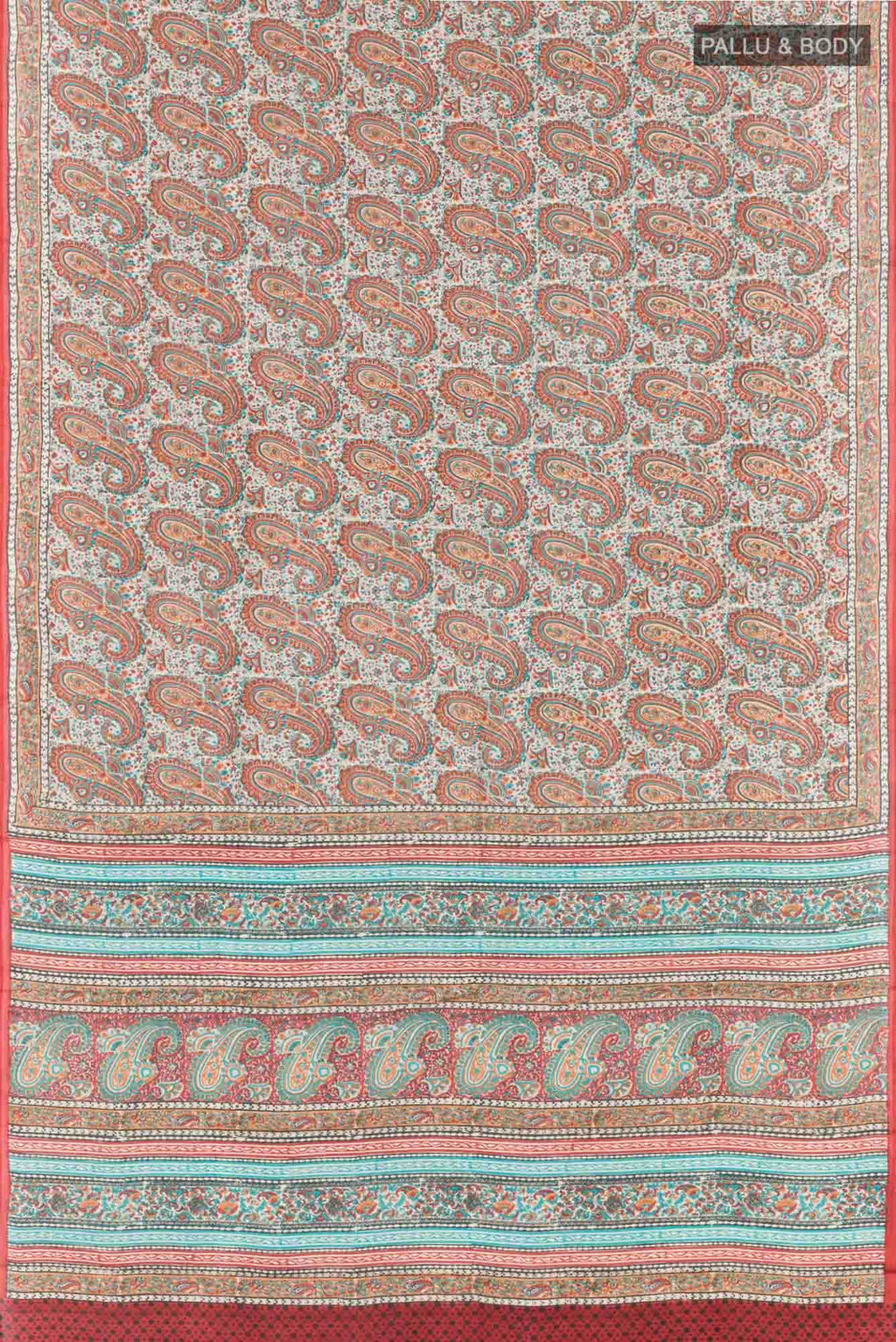 Cream Printed Silk Saree