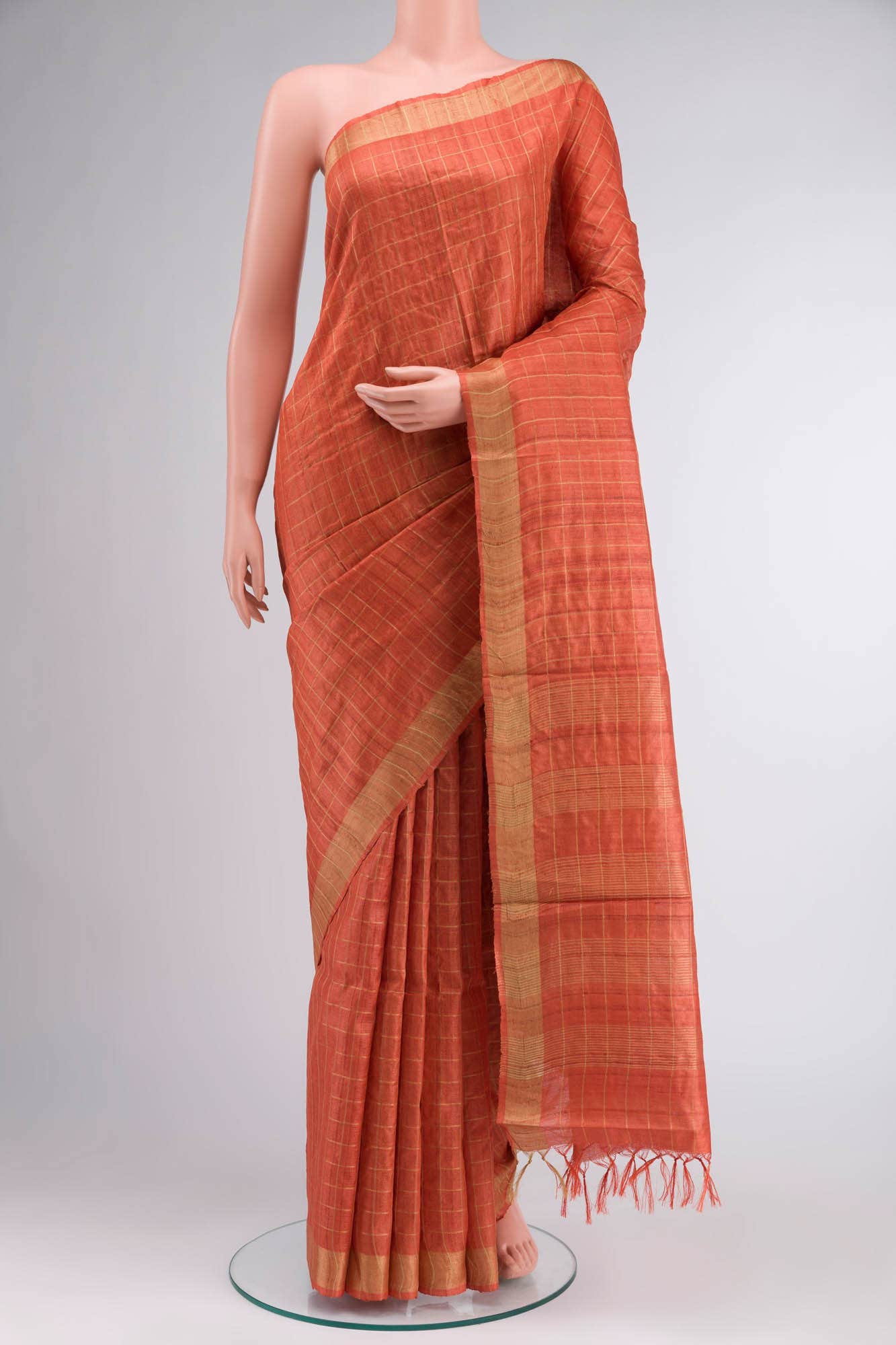 Orange Tussar Silk Saree