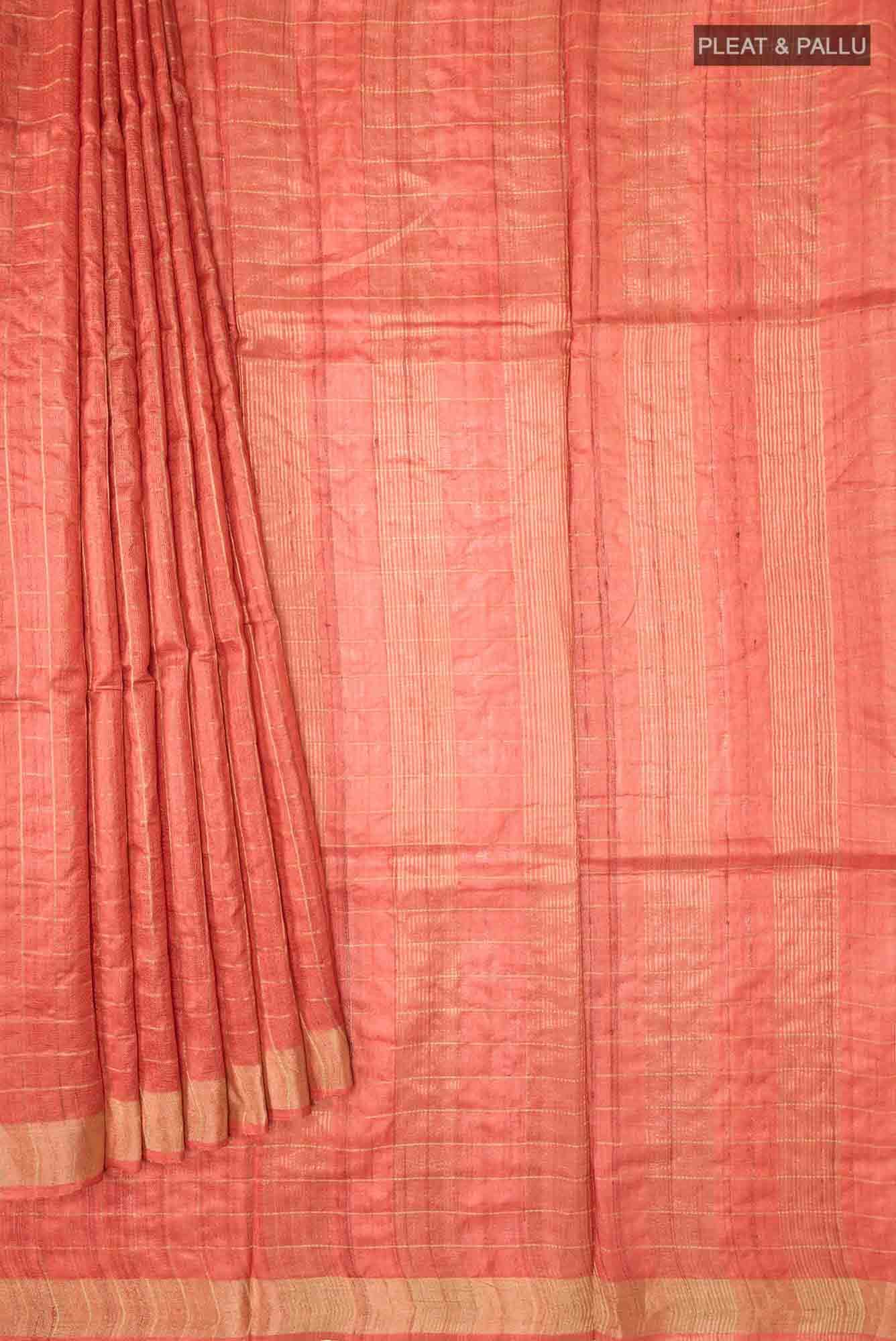 Orange Tussar Silk Saree