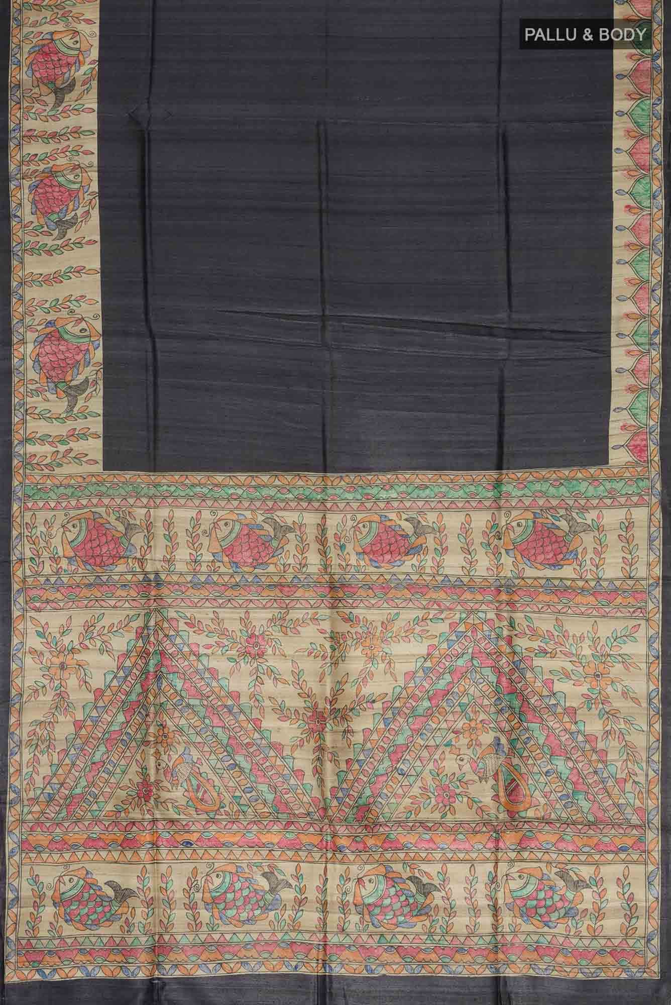 Black Bhagalpuri Tussar Silk Saree