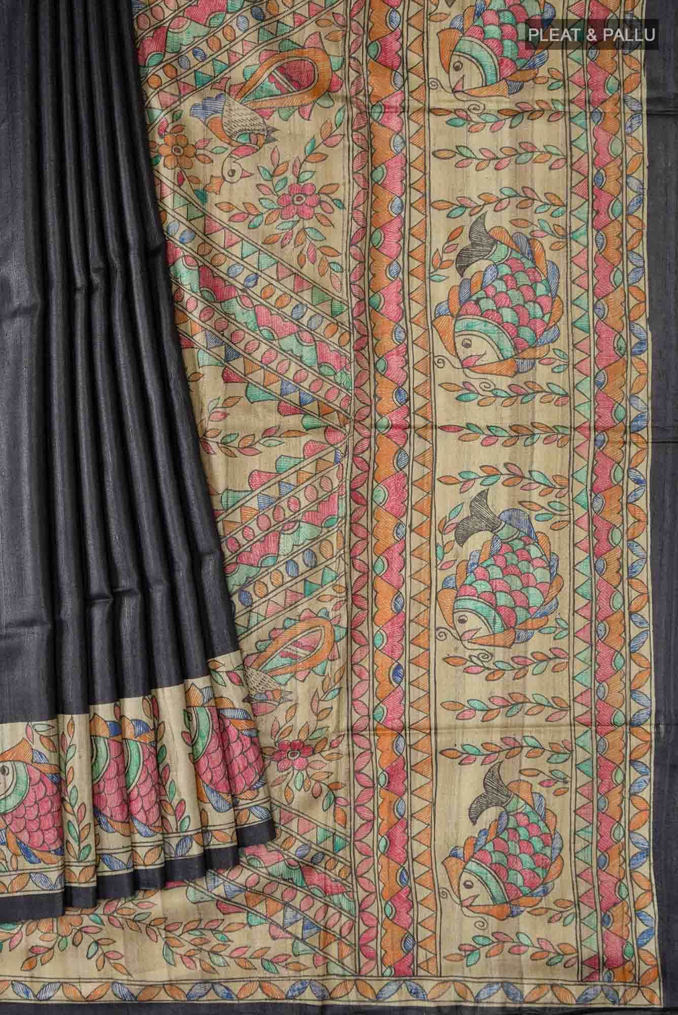 Black Bhagalpuri Tussar Silk Saree