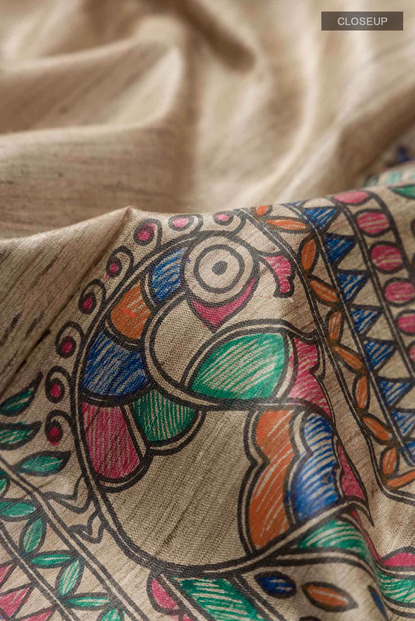 Beige Bhagalpuri Tussar Silk Saree