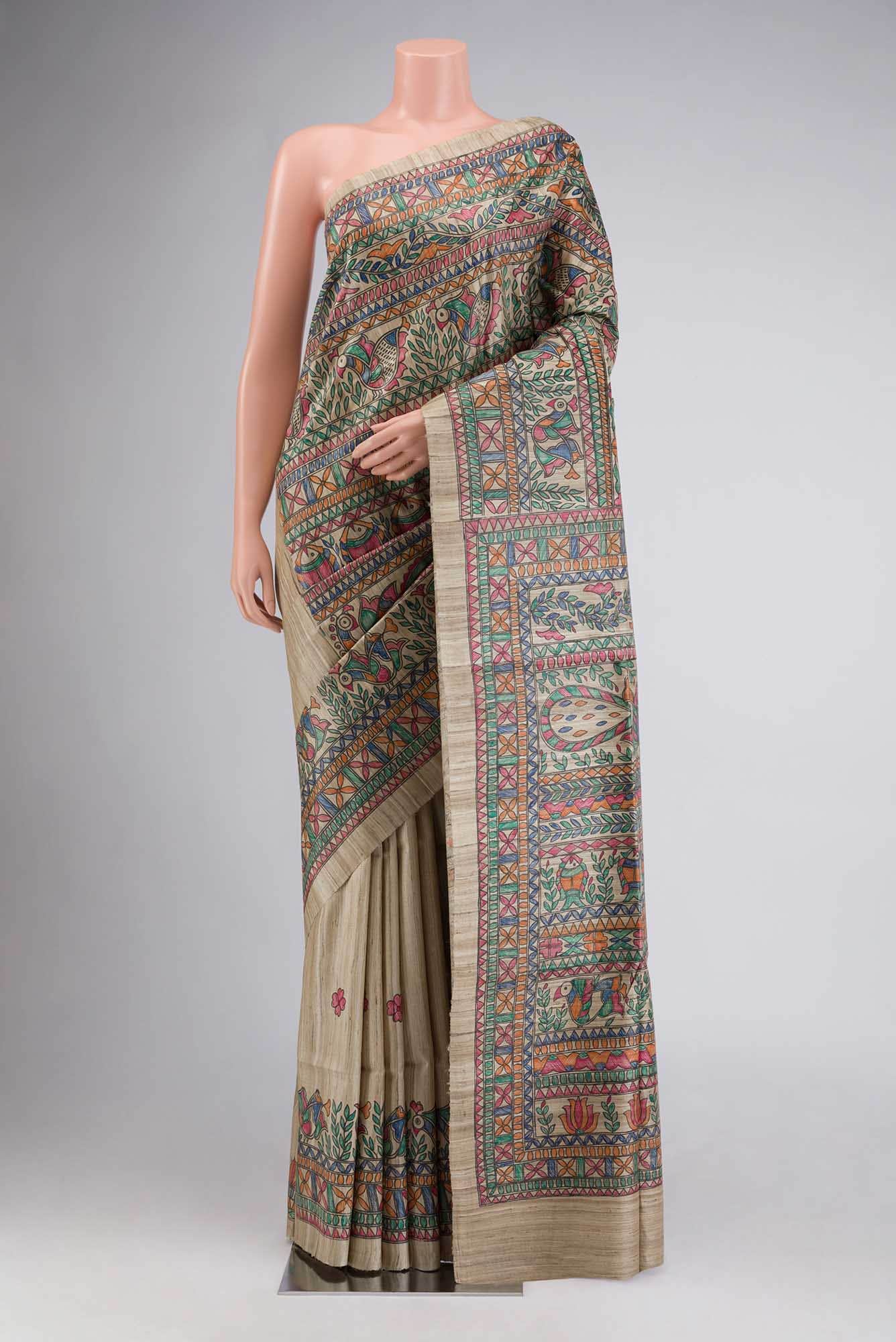 Beige Bhagalpuri Tussar Silk Saree