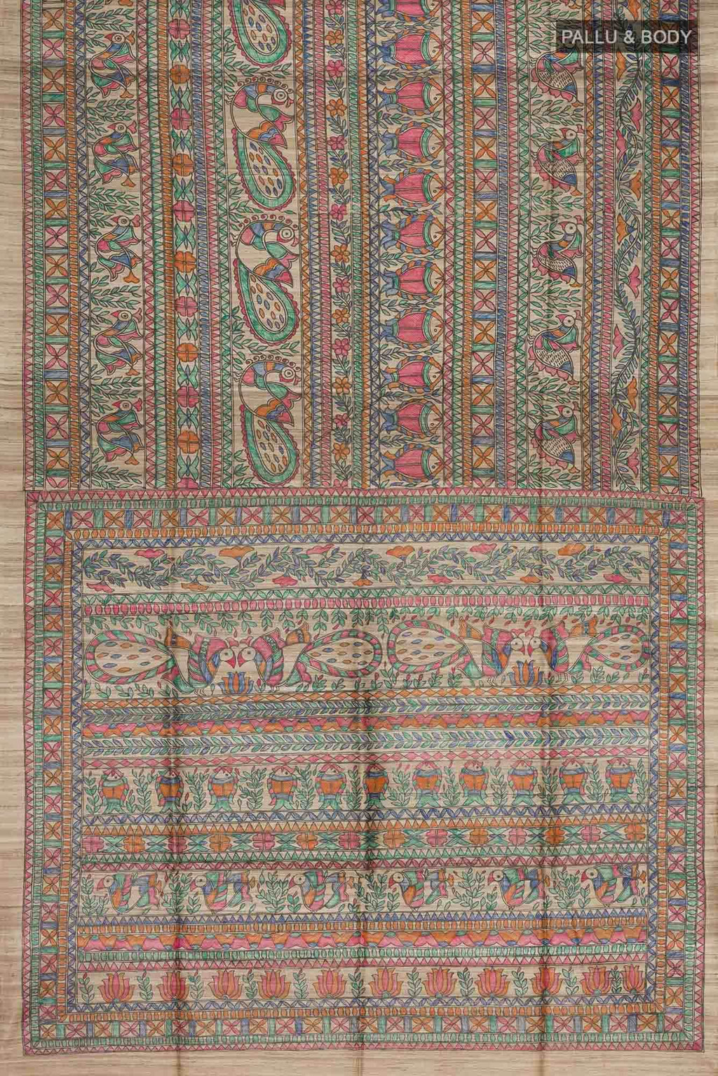 Beige Bhagalpuri Tussar Silk Saree