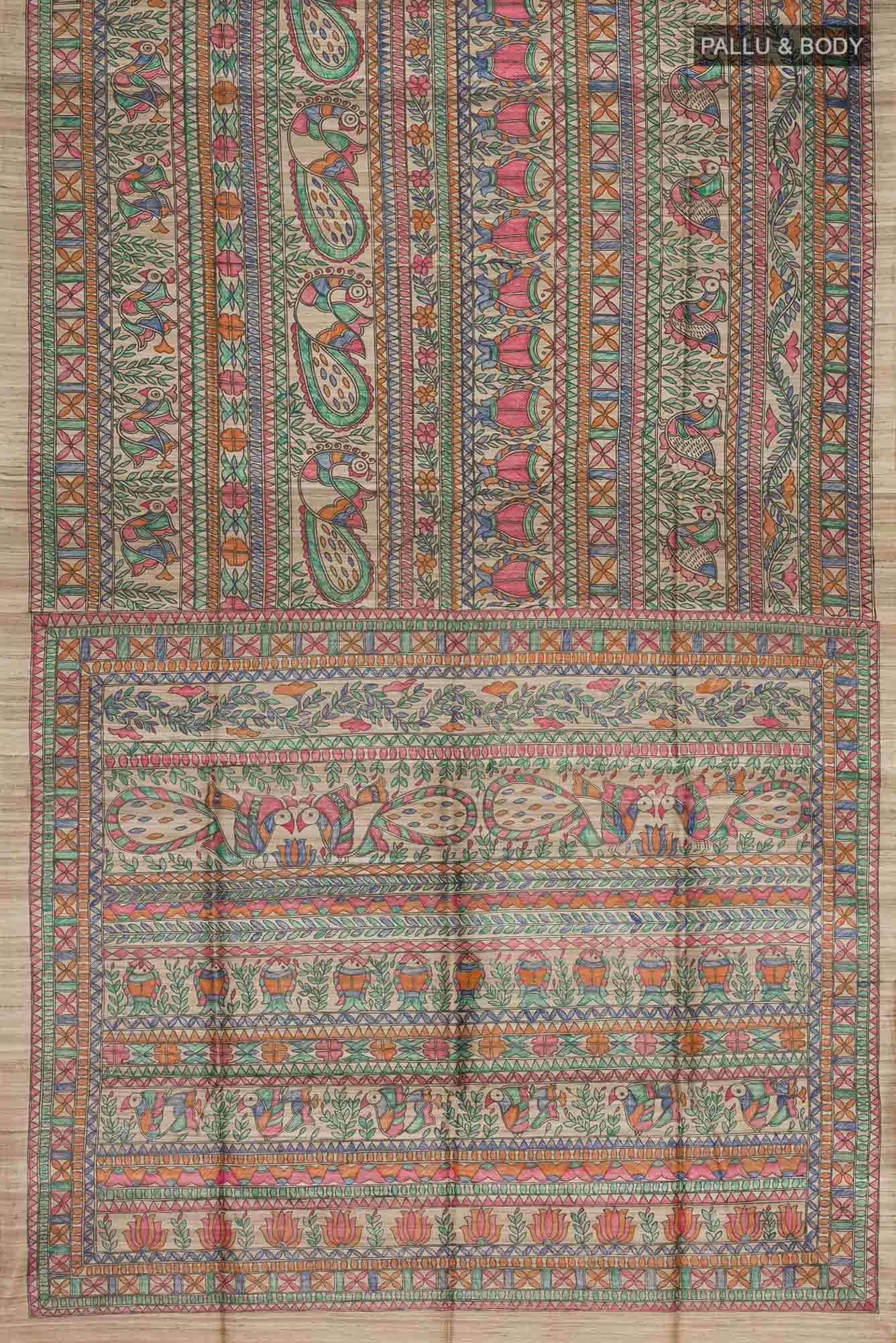 Beige Bhagalpuri Tussar Silk Saree