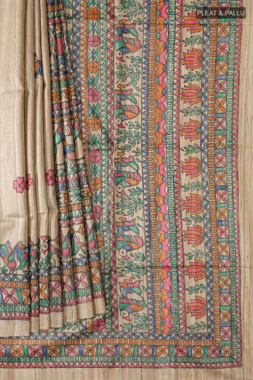 Beige Bhagalpuri Tussar Silk Saree