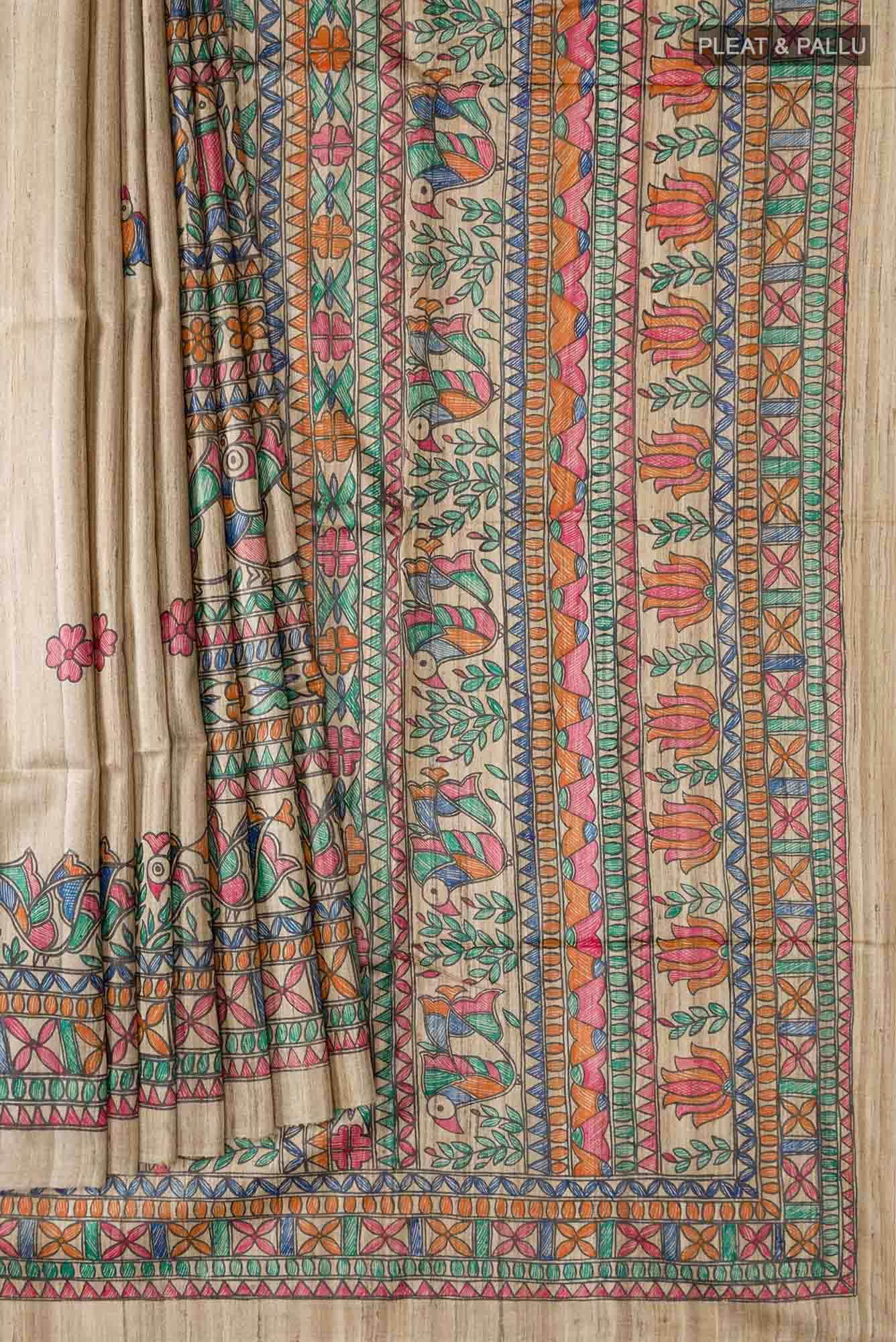 Beige Bhagalpuri Tussar Silk Saree