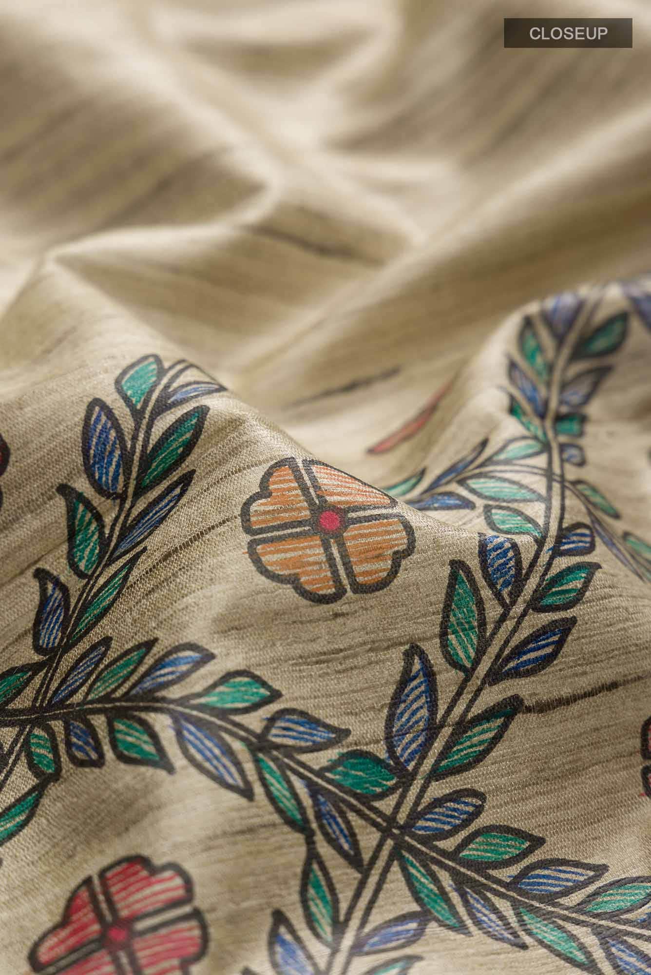 Beige Bhagalpuri Tussar Silk Saree