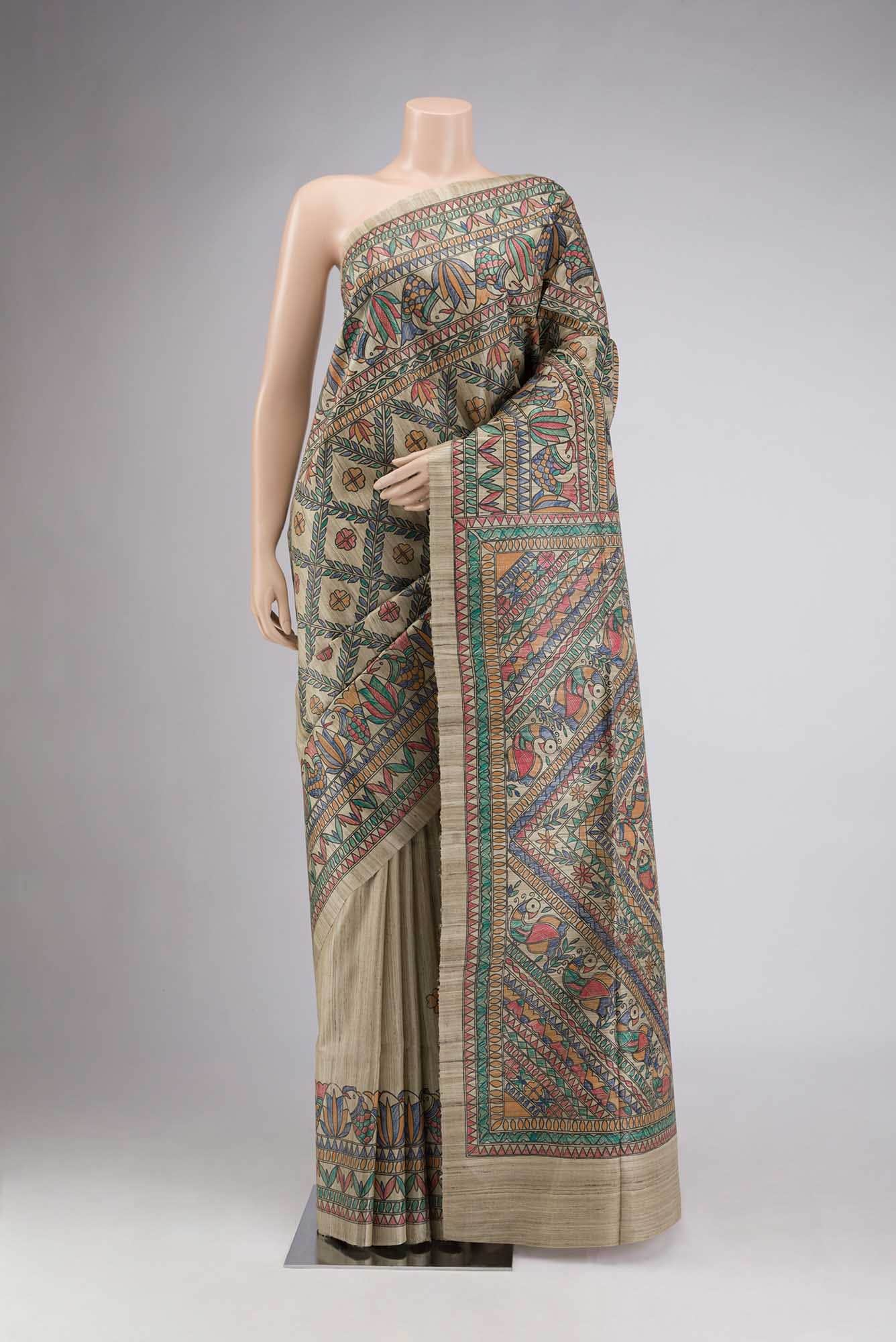 Beige Bhagalpuri Tussar Silk Saree