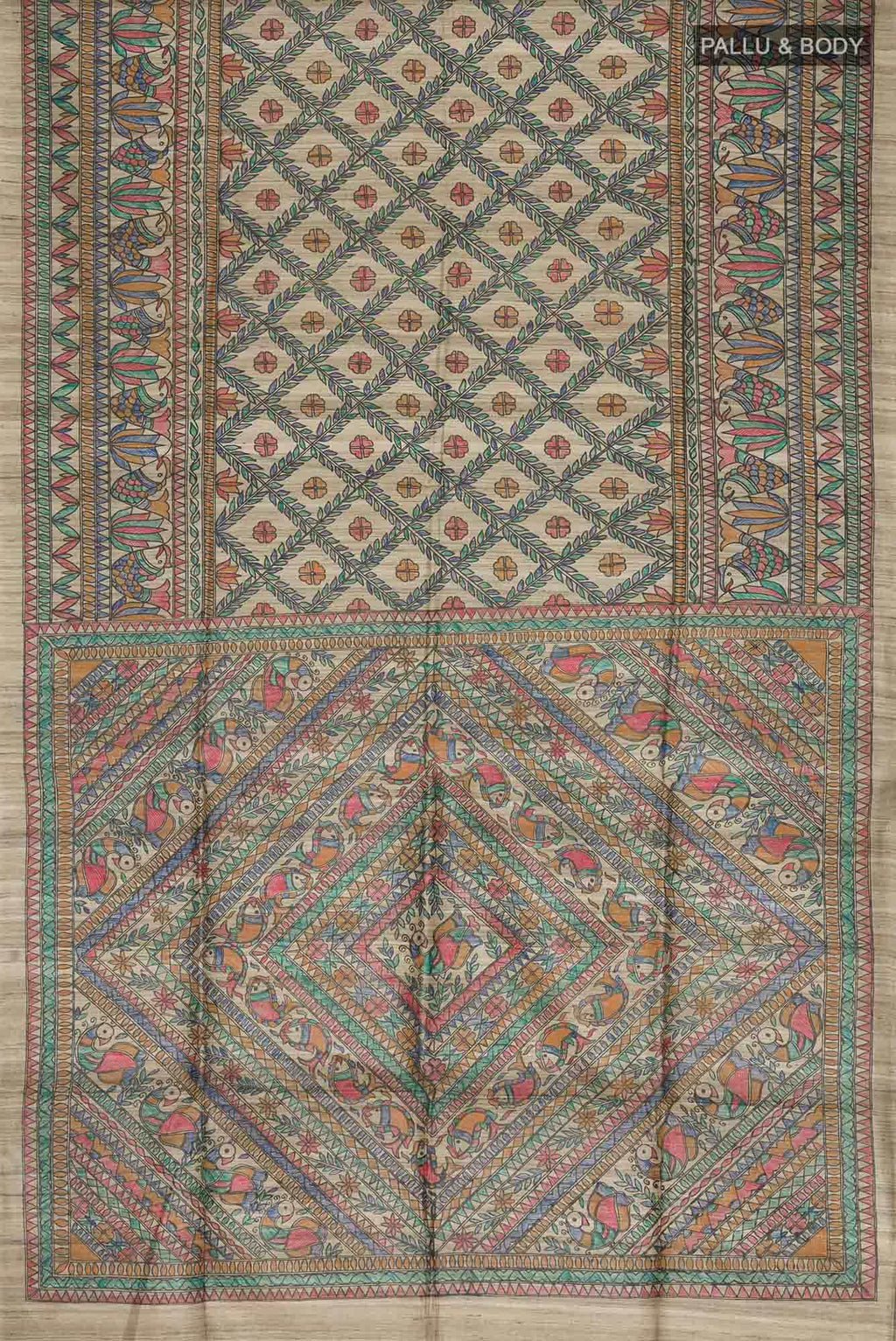 Beige Bhagalpuri Tussar Silk Saree