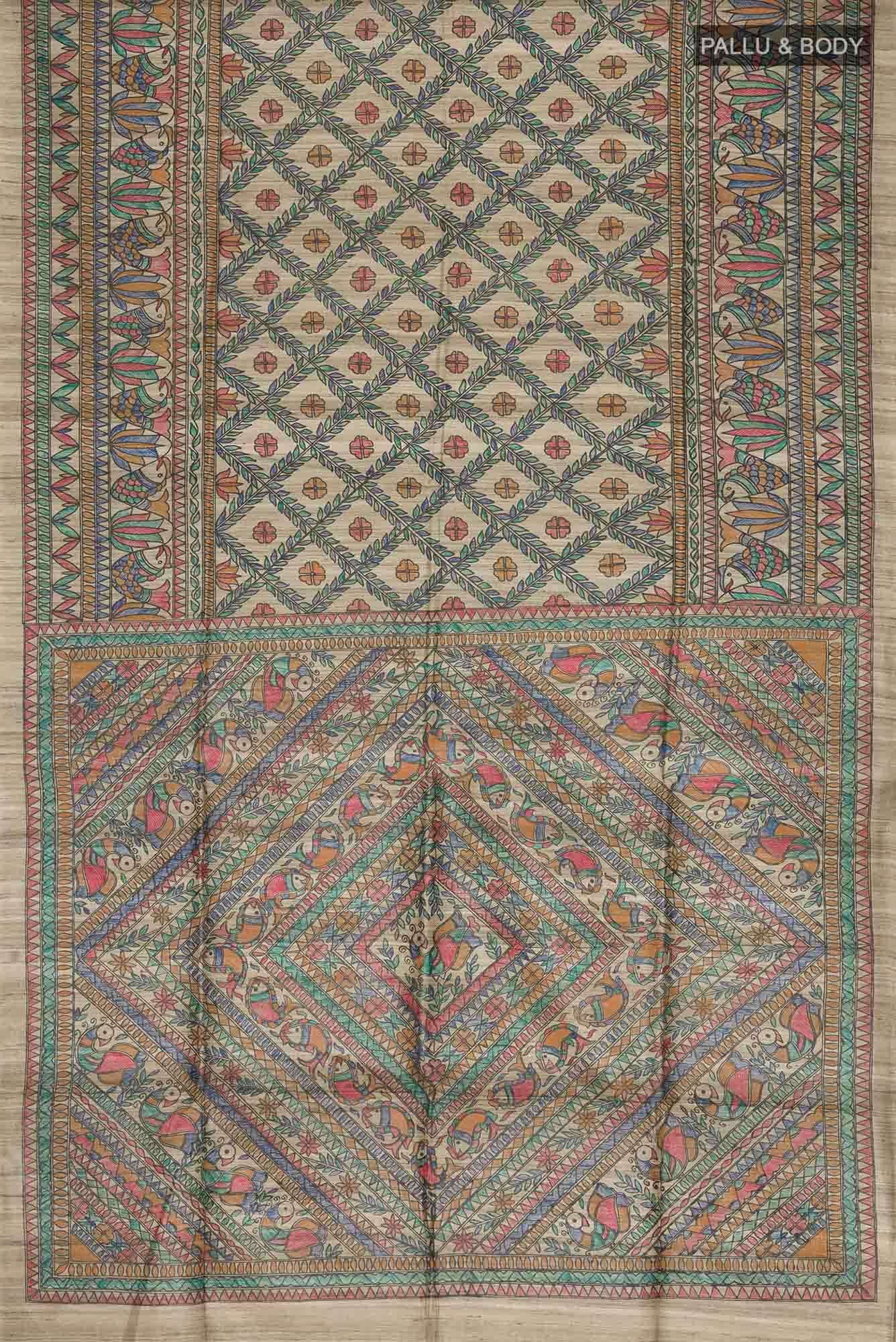 Beige Bhagalpuri Tussar Silk Saree