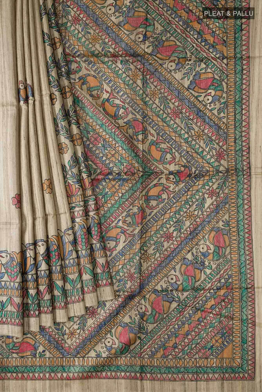 Beige Bhagalpuri Tussar Silk Saree