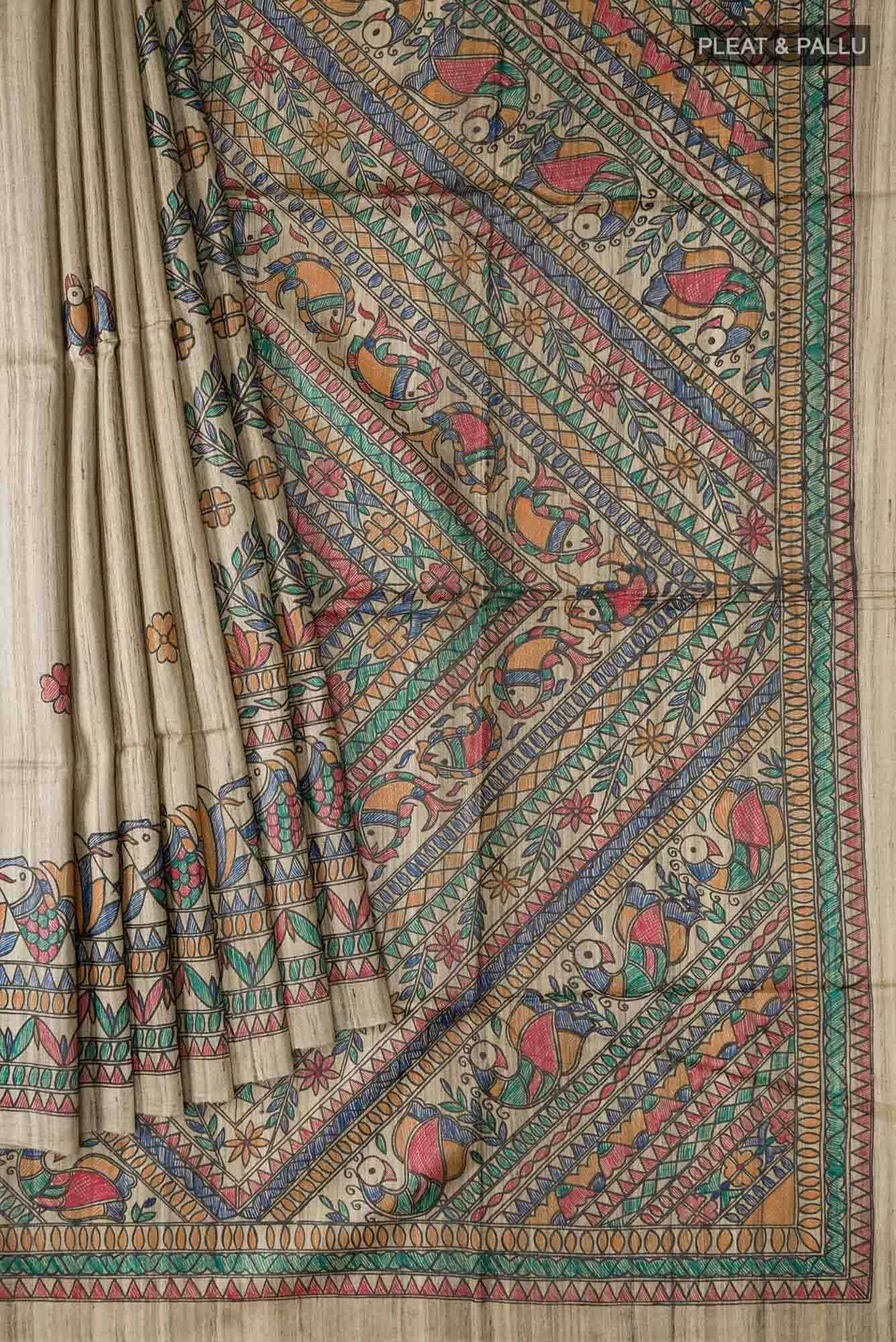 Beige Bhagalpuri Tussar Silk Saree