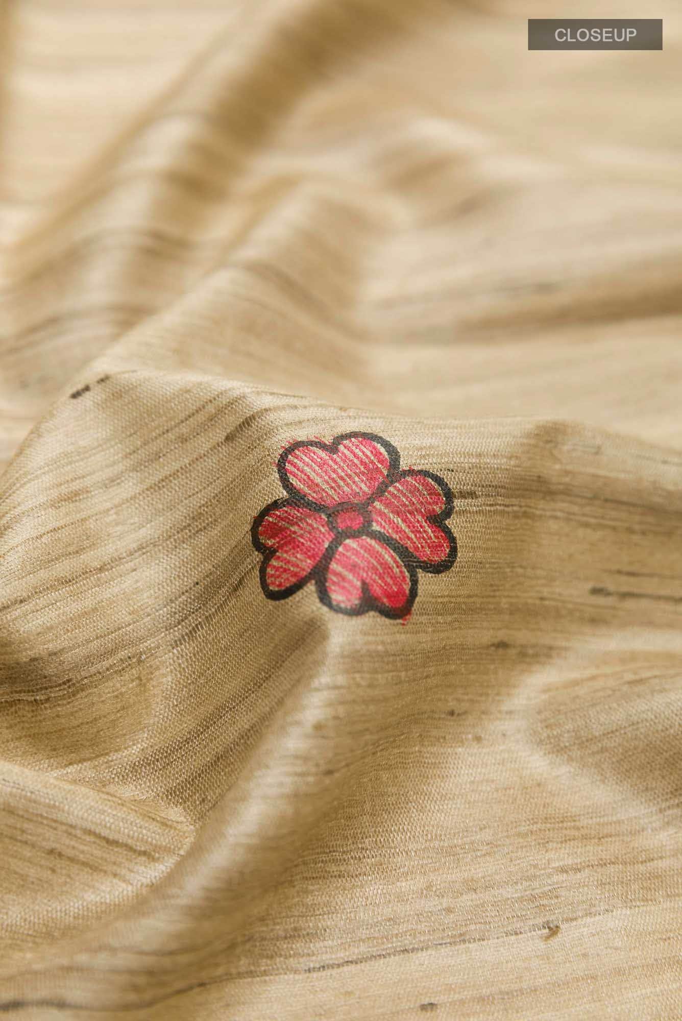 Beige Tussar Silk Saree