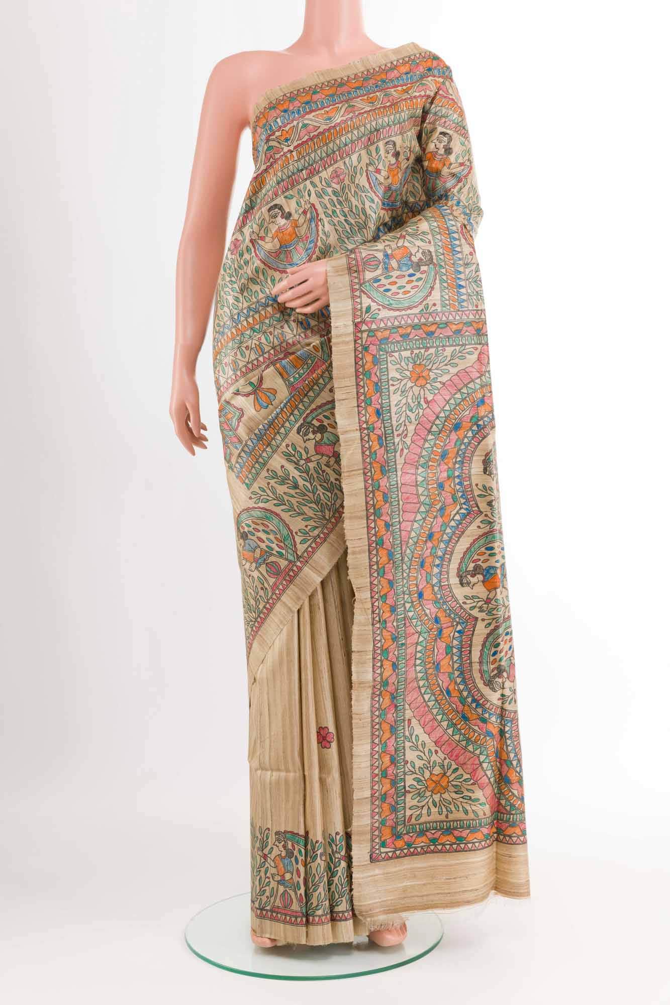 Beige Tussar Silk Saree