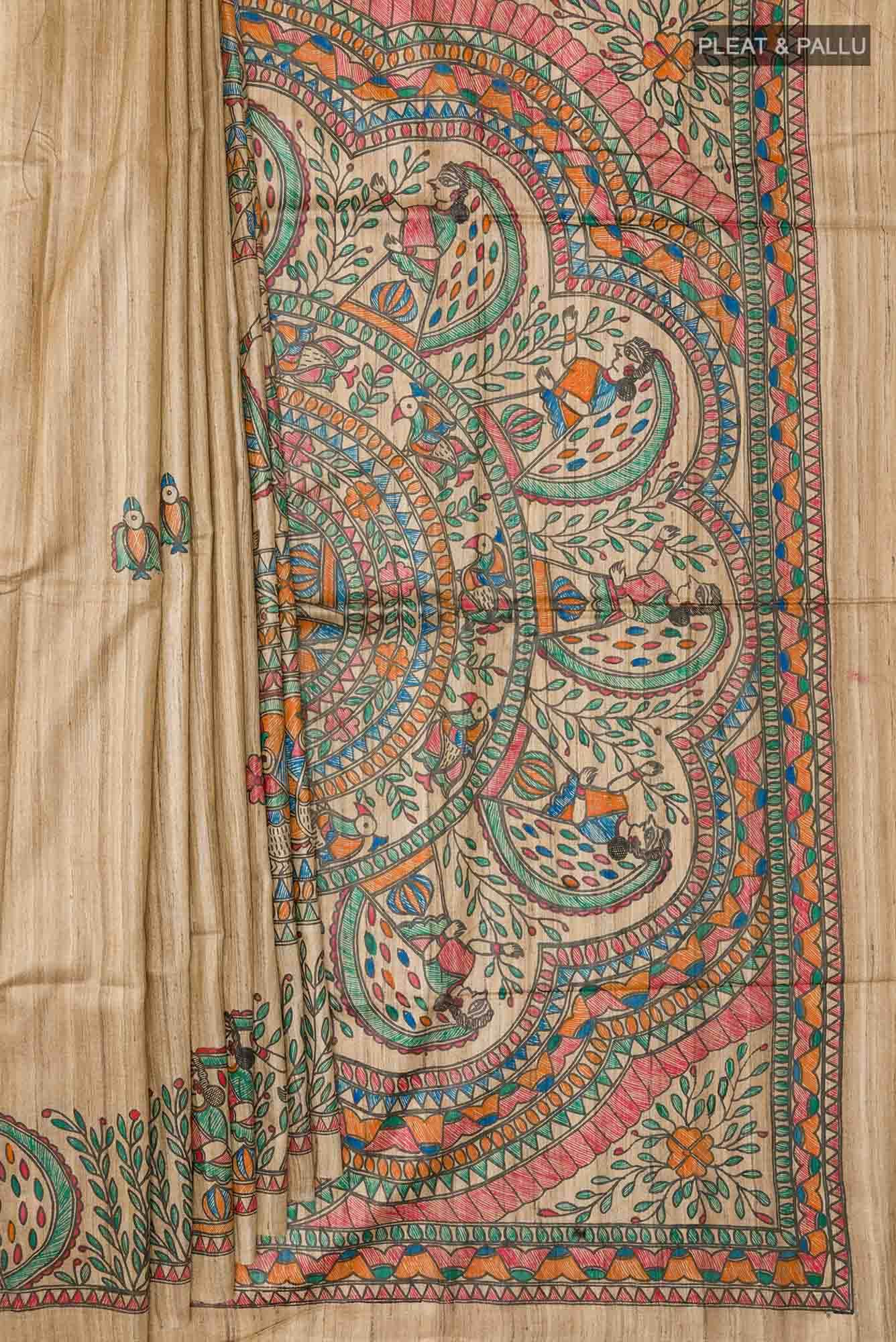 Beige Tussar Silk Saree
