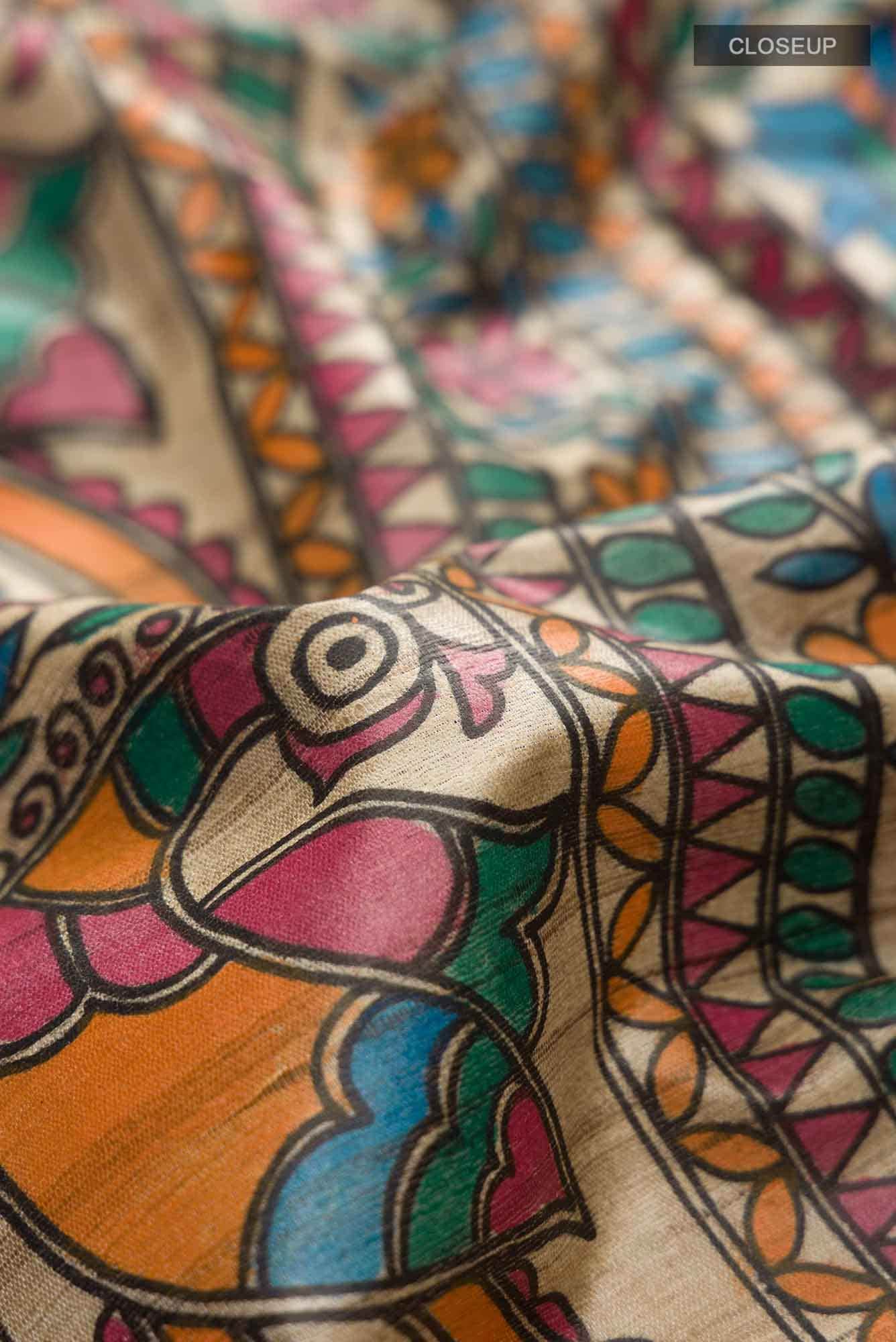 Beige Tussar Silk Saree