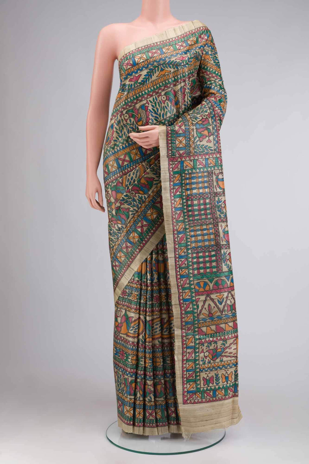 Beige Tussar Silk Saree
