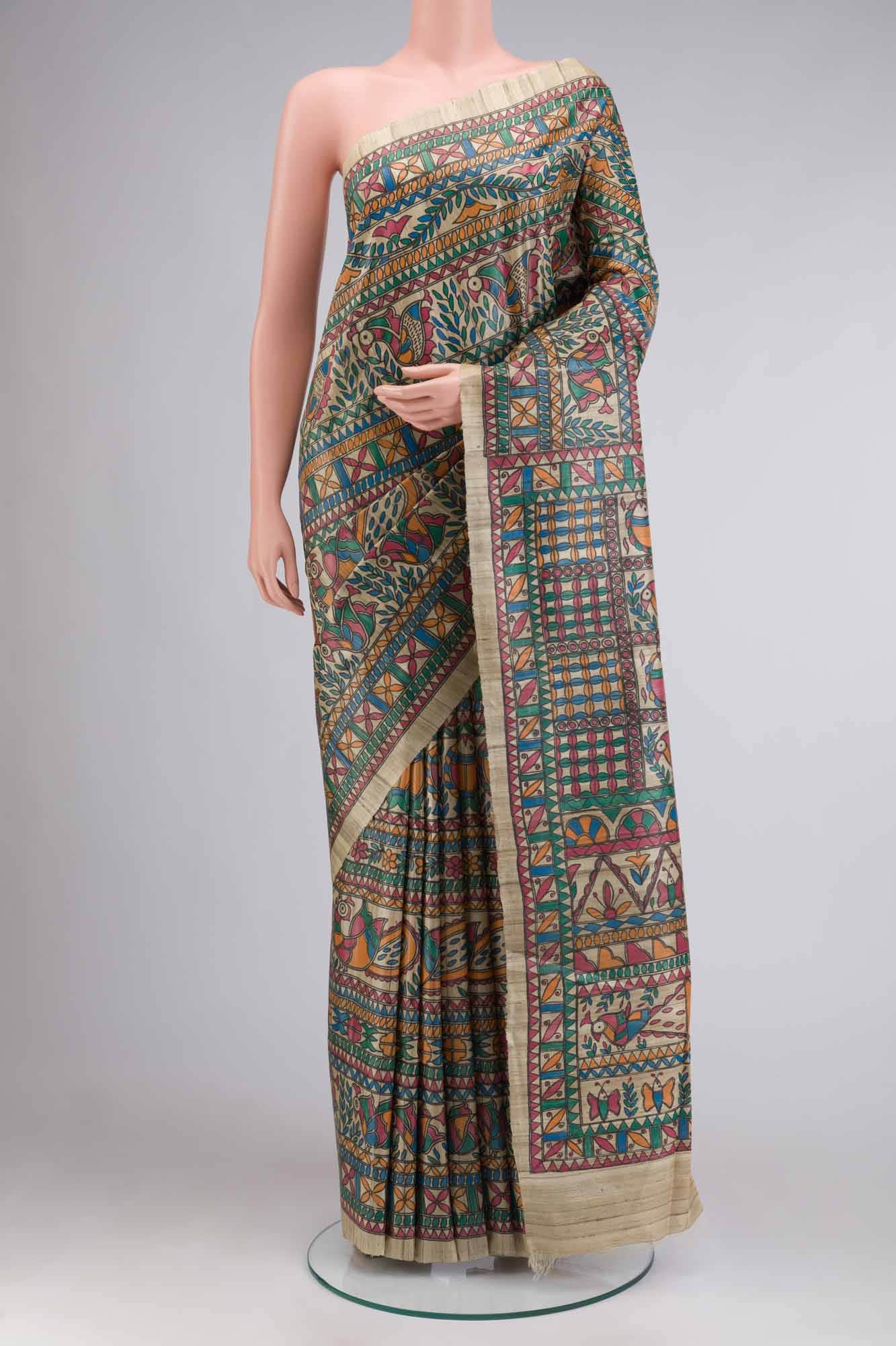 Beige Tussar Silk Saree