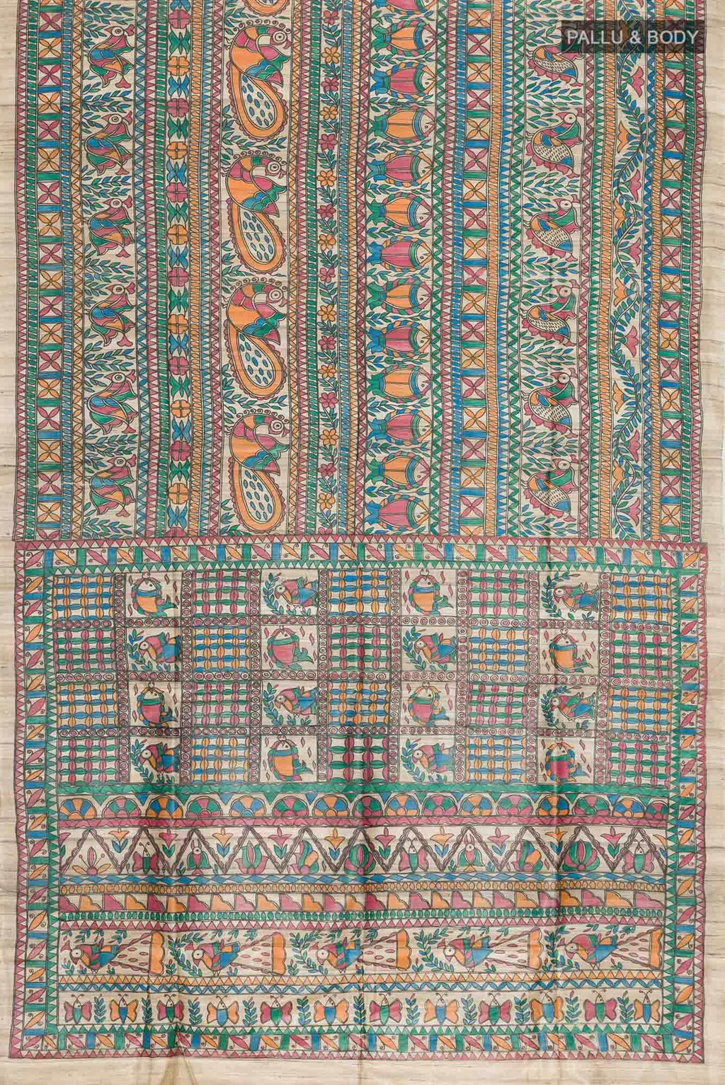 Beige Tussar Silk Saree