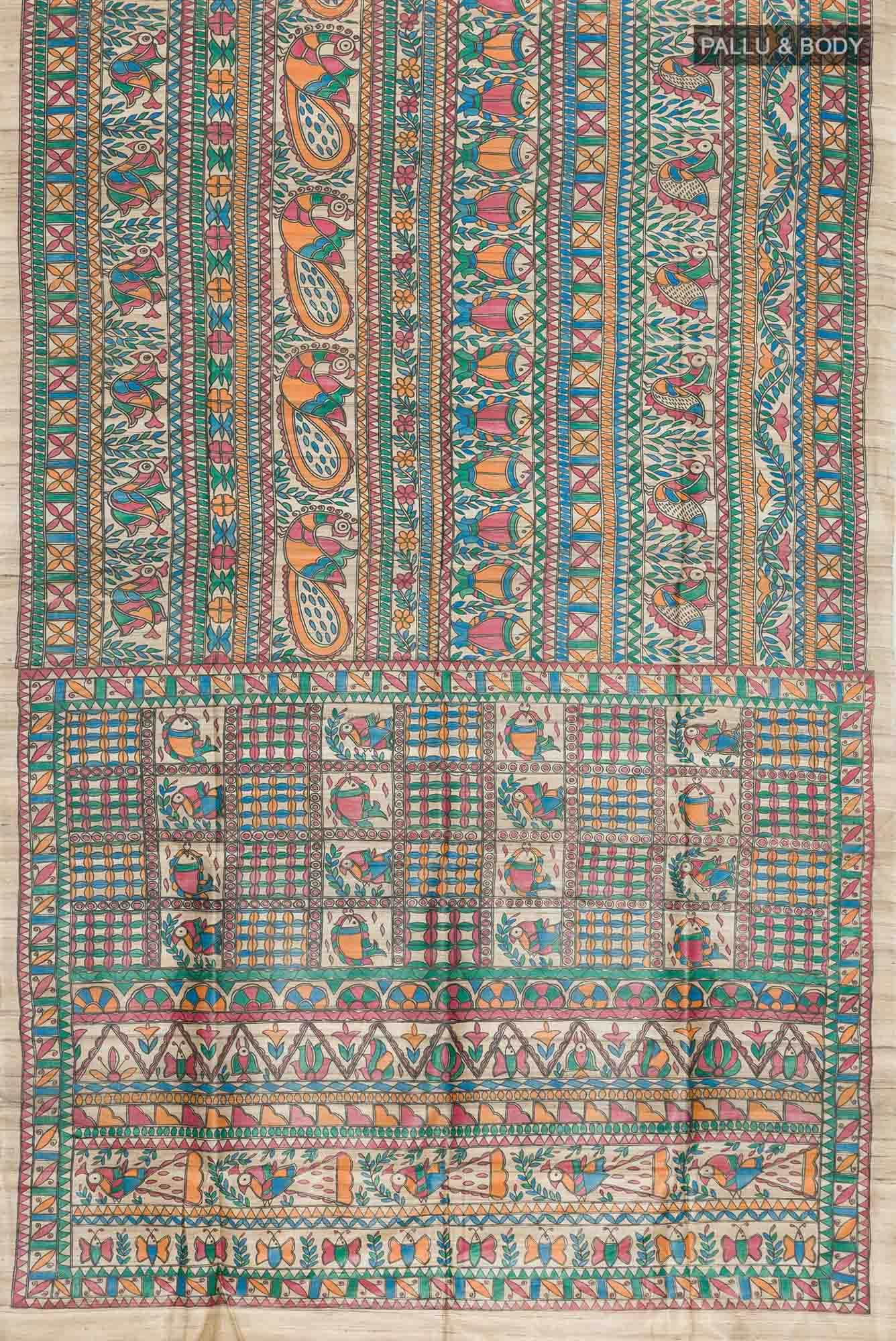 Beige Tussar Silk Saree