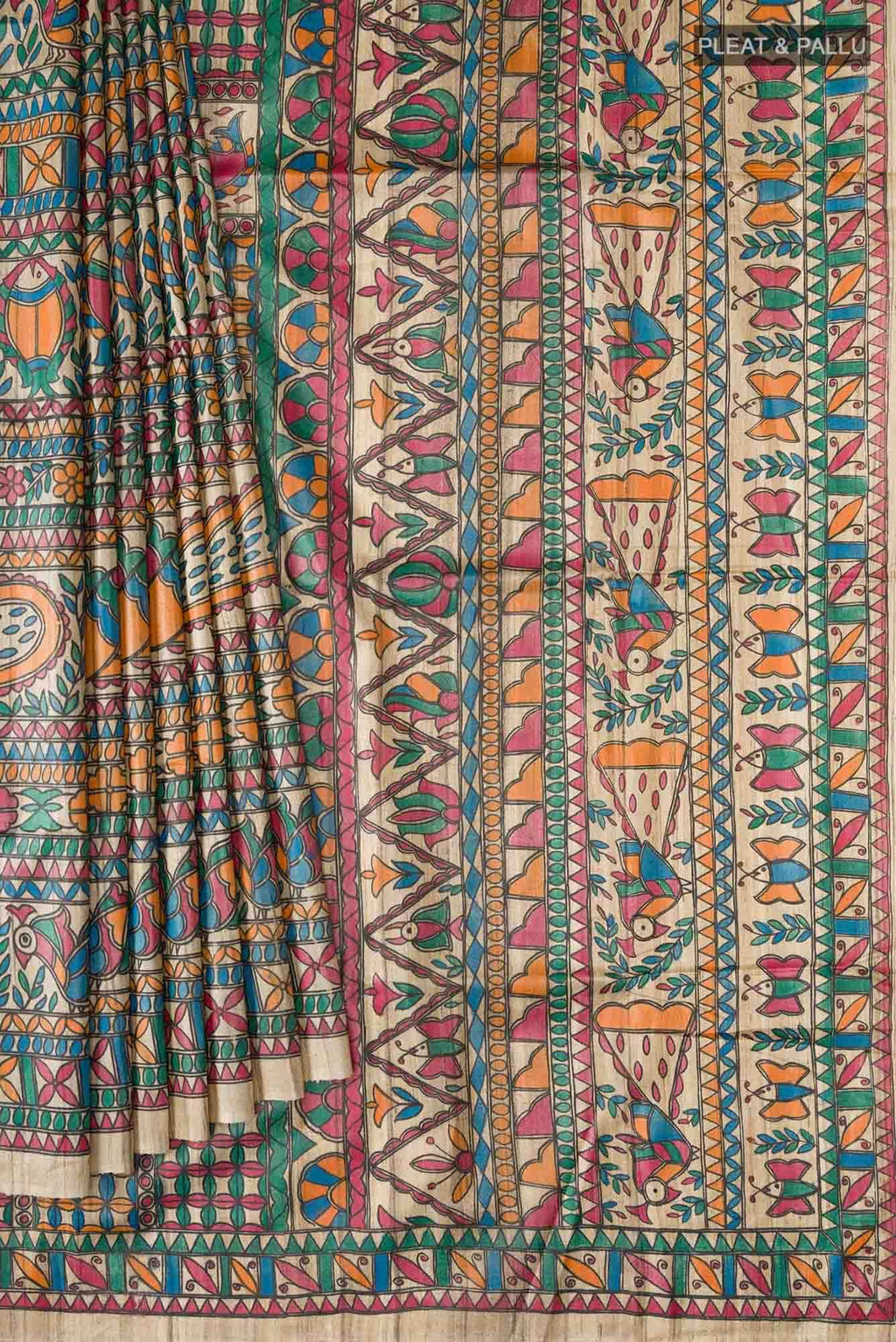 Beige Tussar Silk Saree