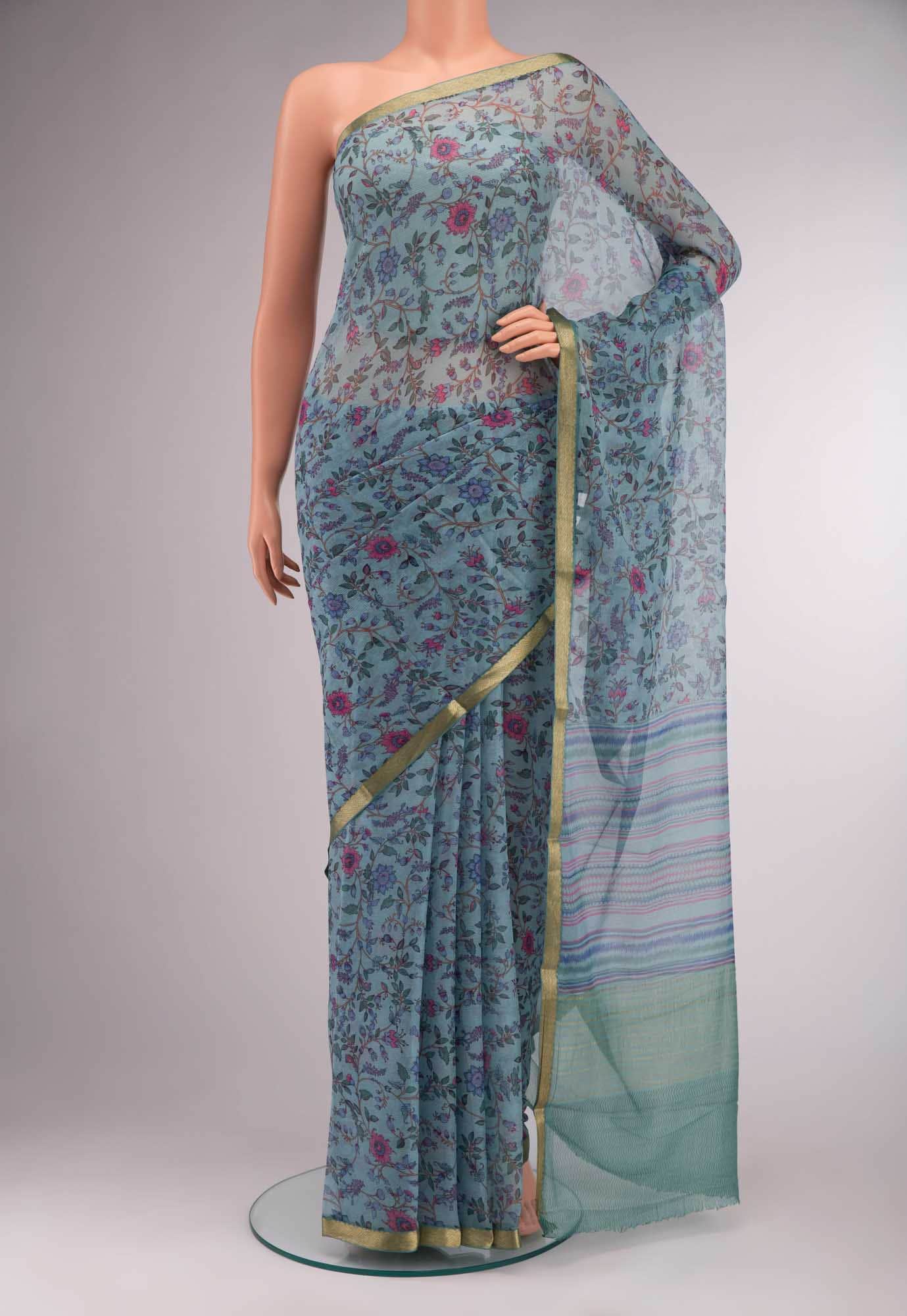 Blue Chiffon Saree