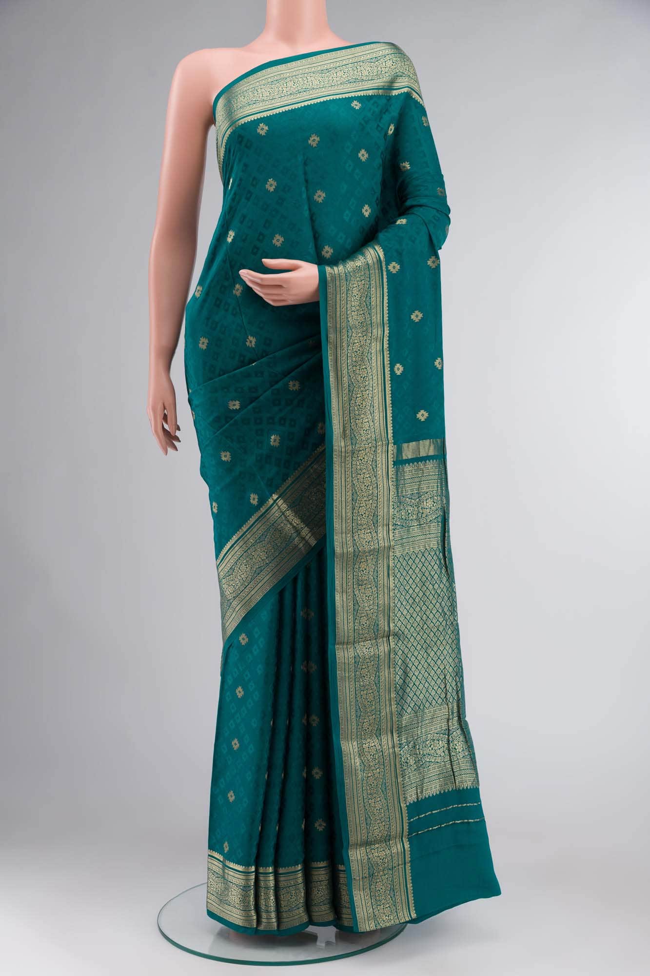 Teal Mysore Crepe Saree