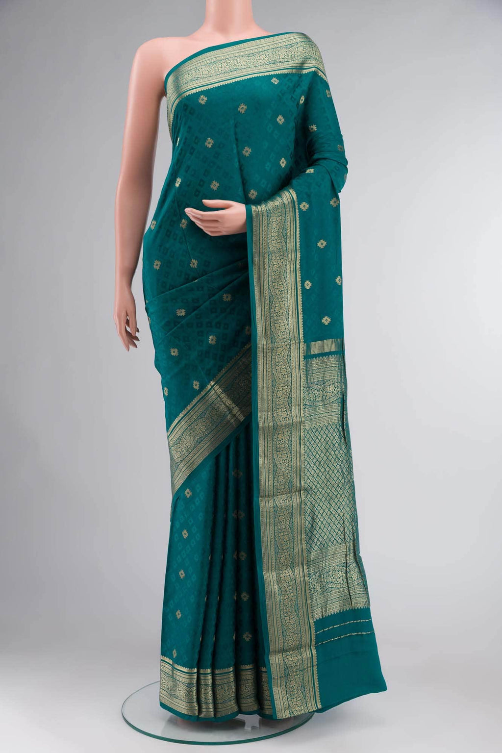 Teal Mysore Crepe Saree