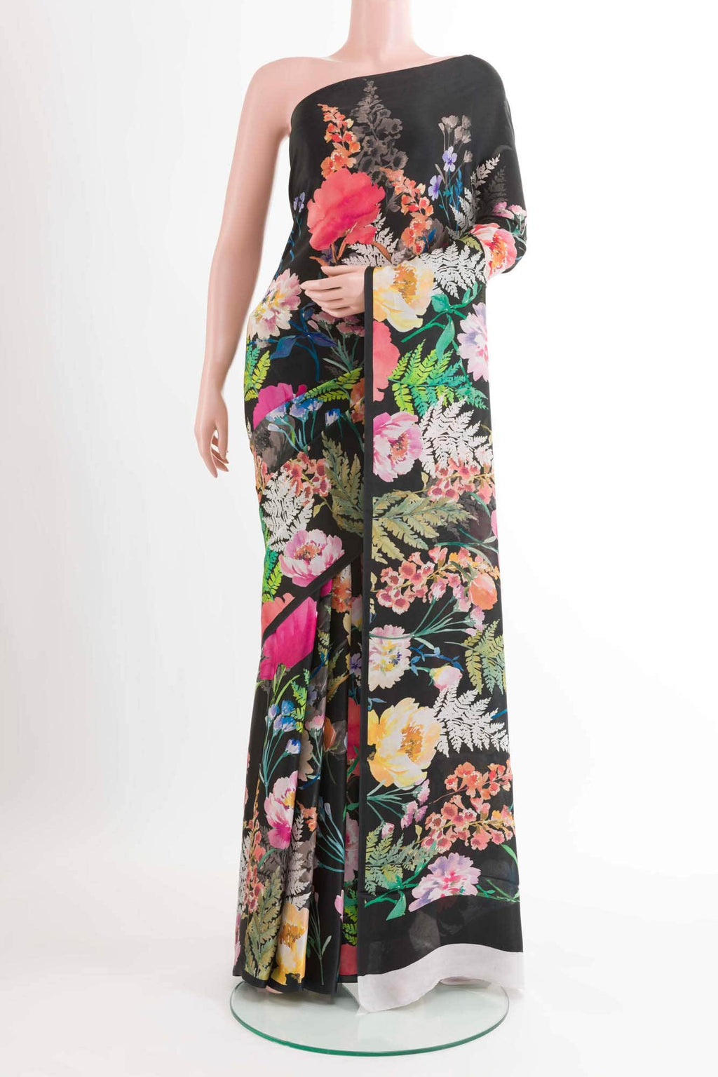 Black Satin Silk Saree