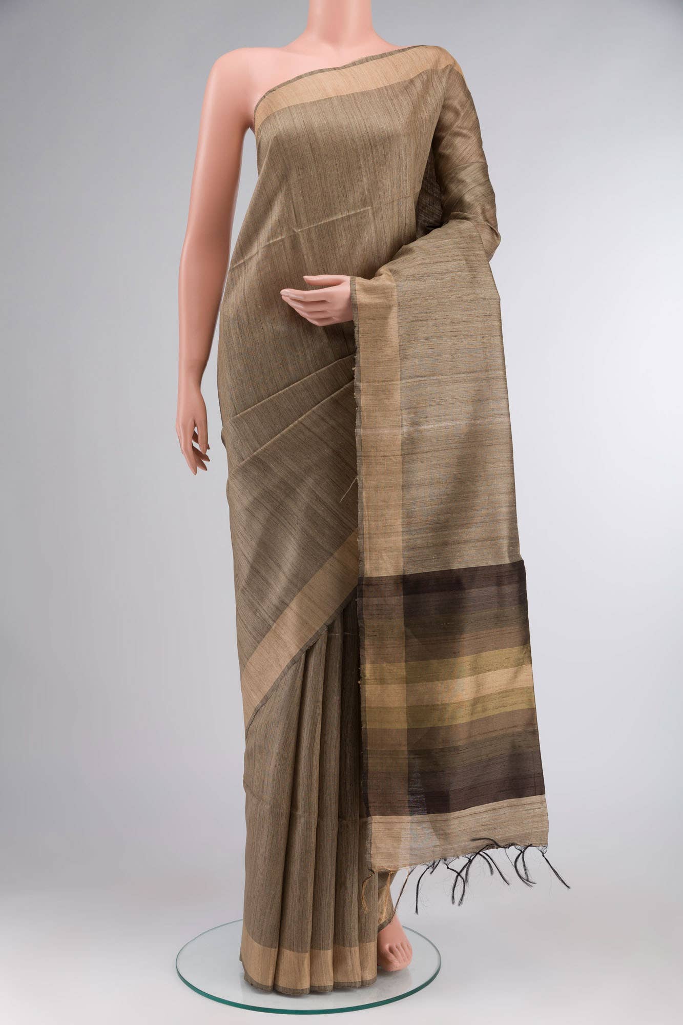 Beige Bhagalpuri Tussar Silk Saree