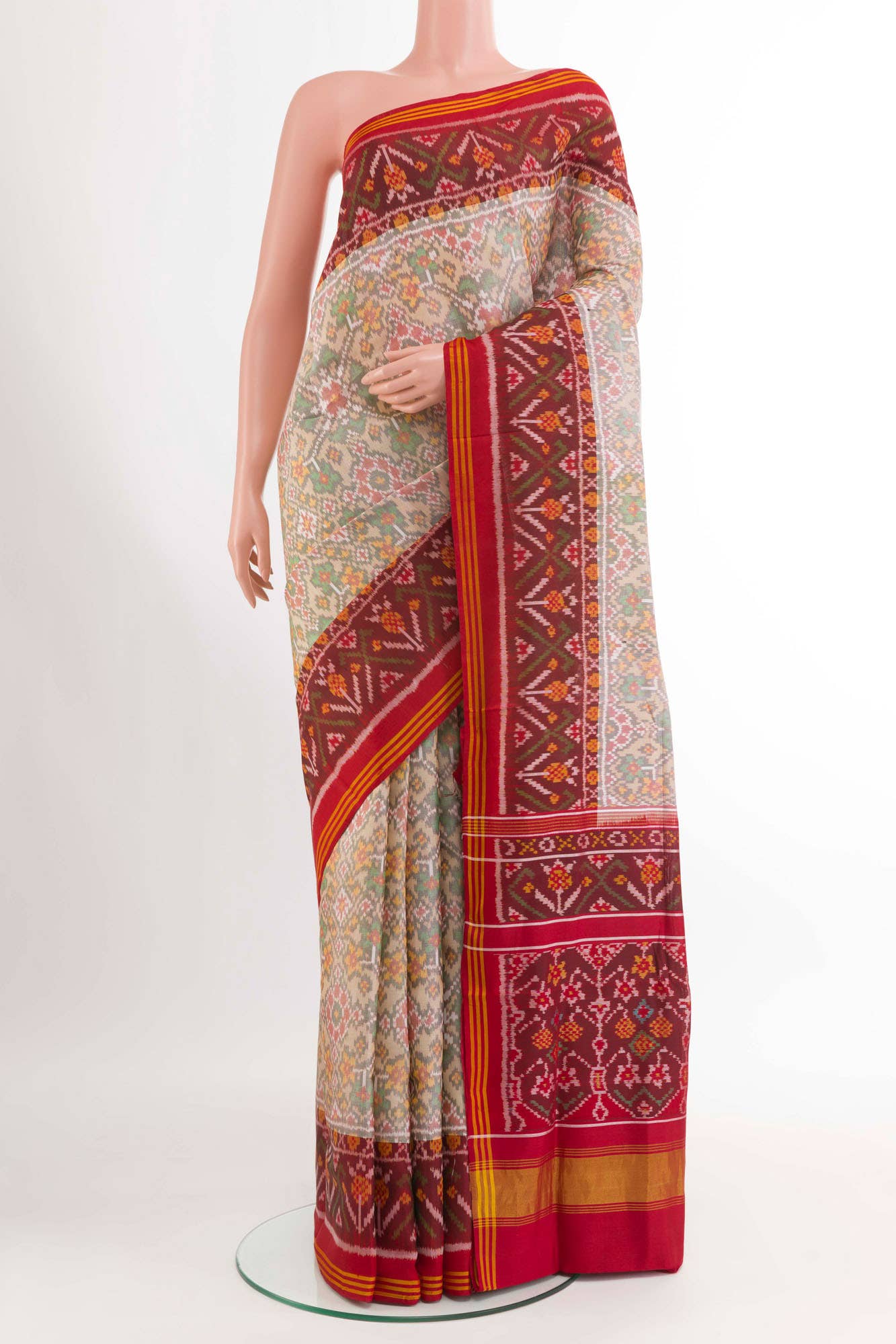 Off White Double Ikat Saree