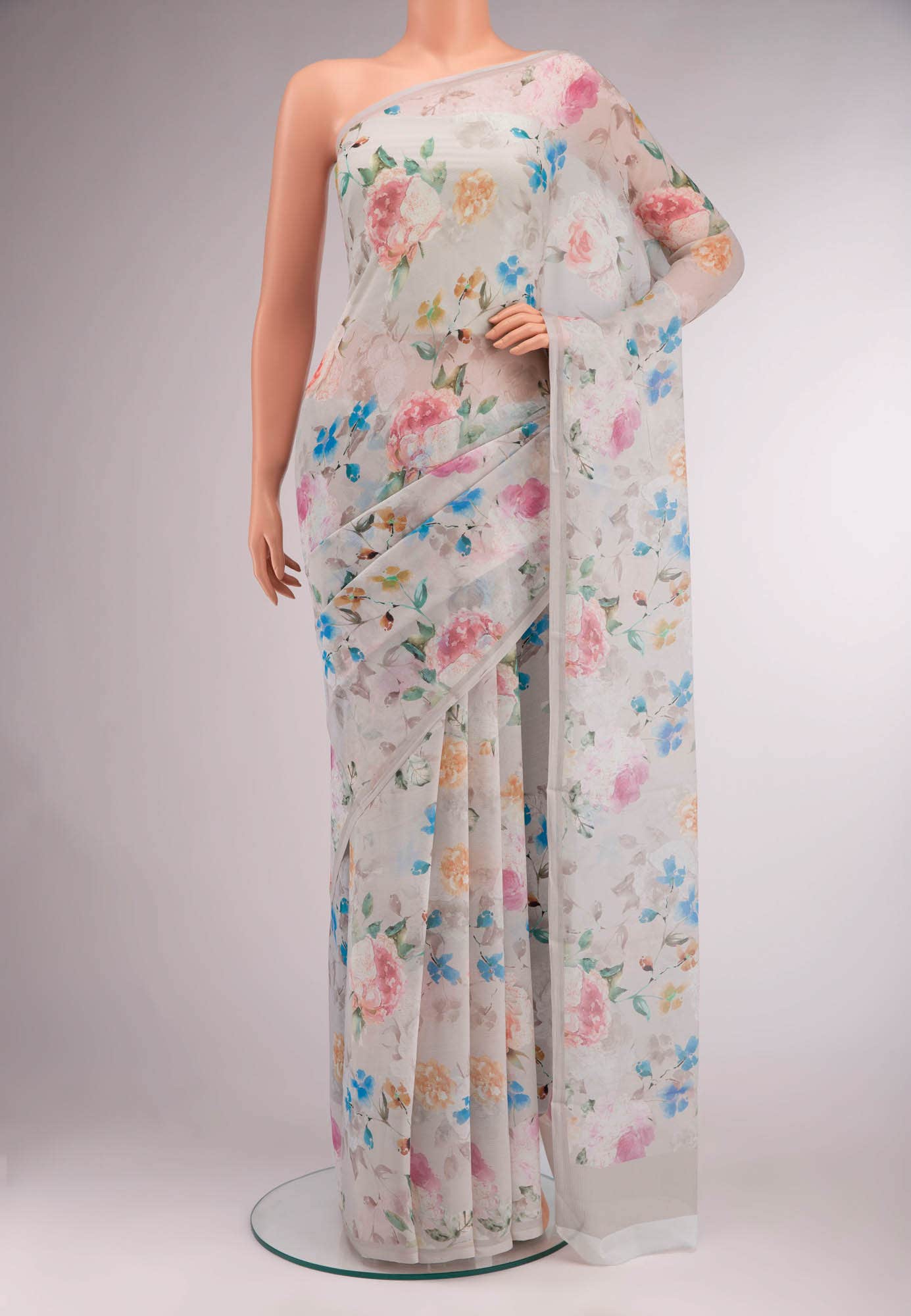 Beige Mysore Chiffon Saree