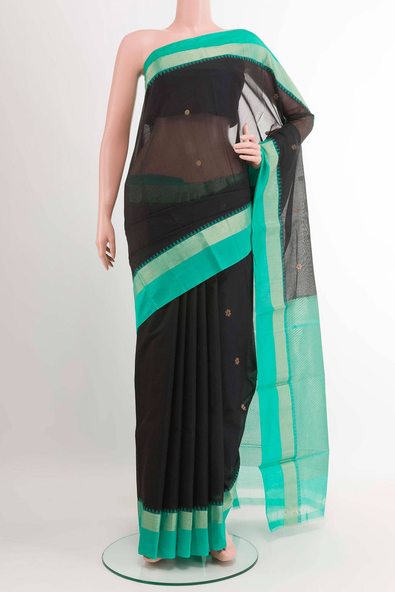Black Blended Kora Cotton Saree