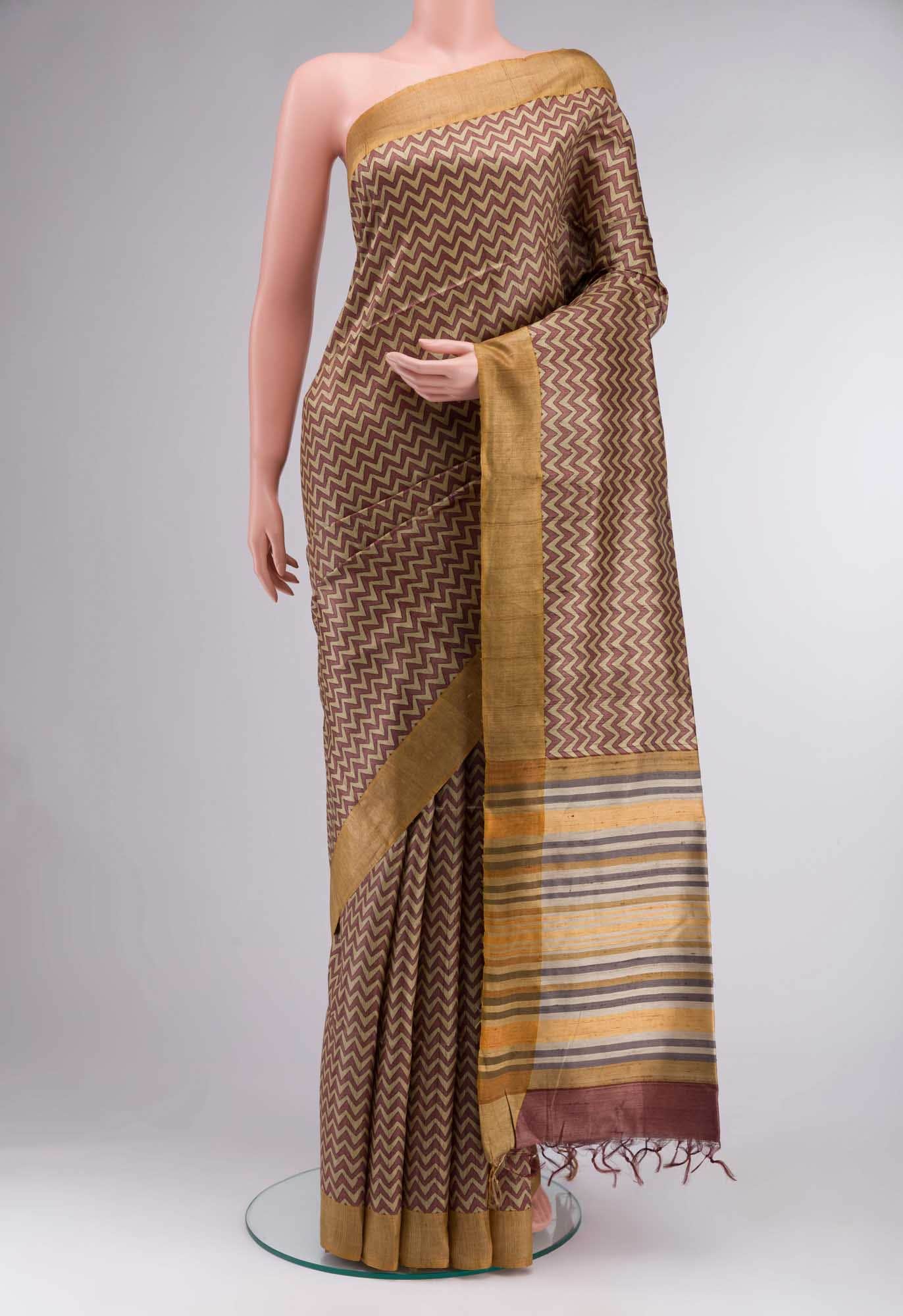 Beige Tussar Silk Saree
