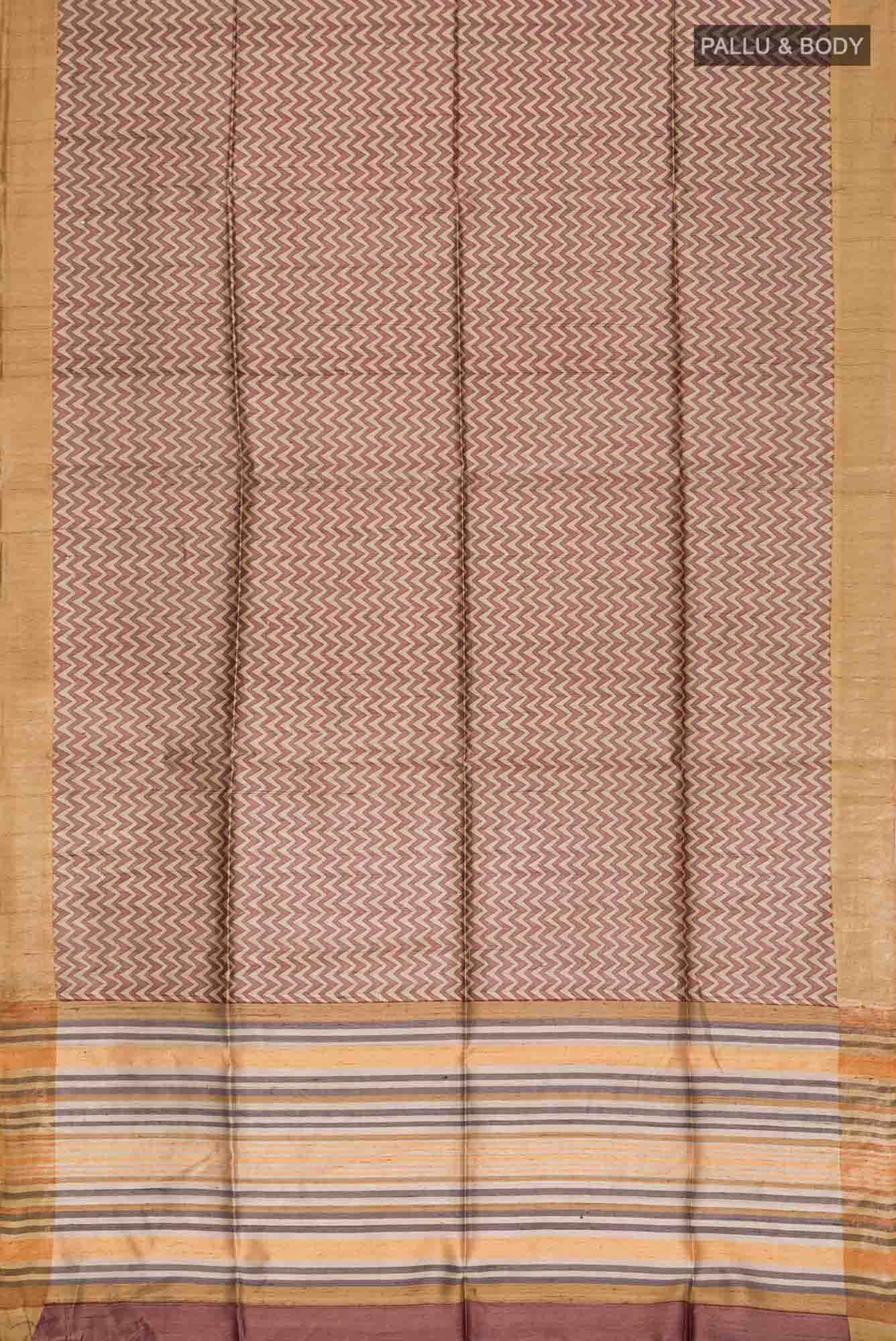 Beige Tussar Silk Saree