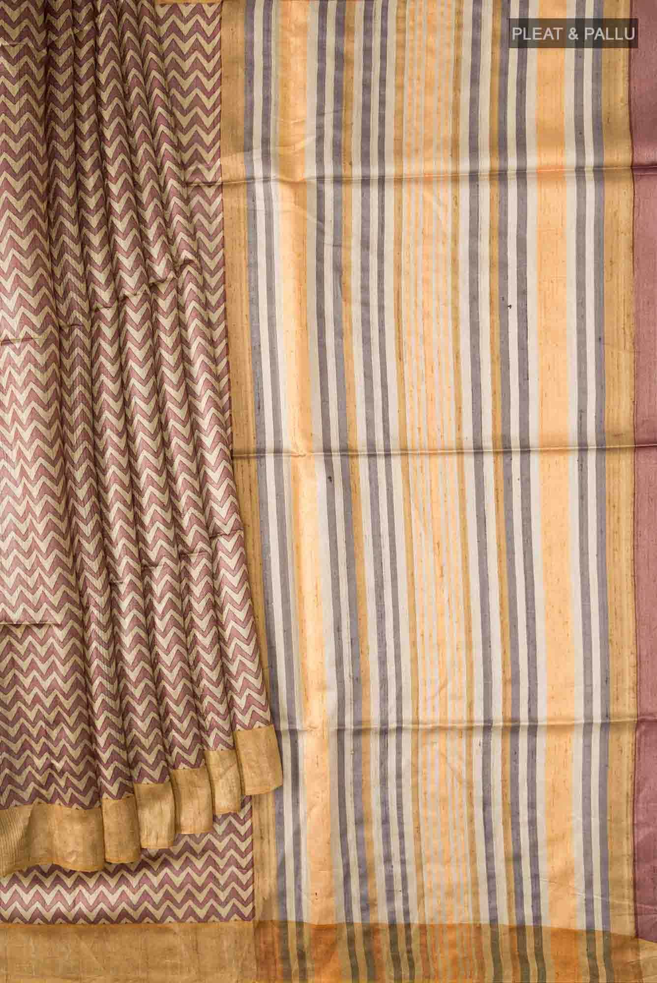 Beige Tussar Silk Saree